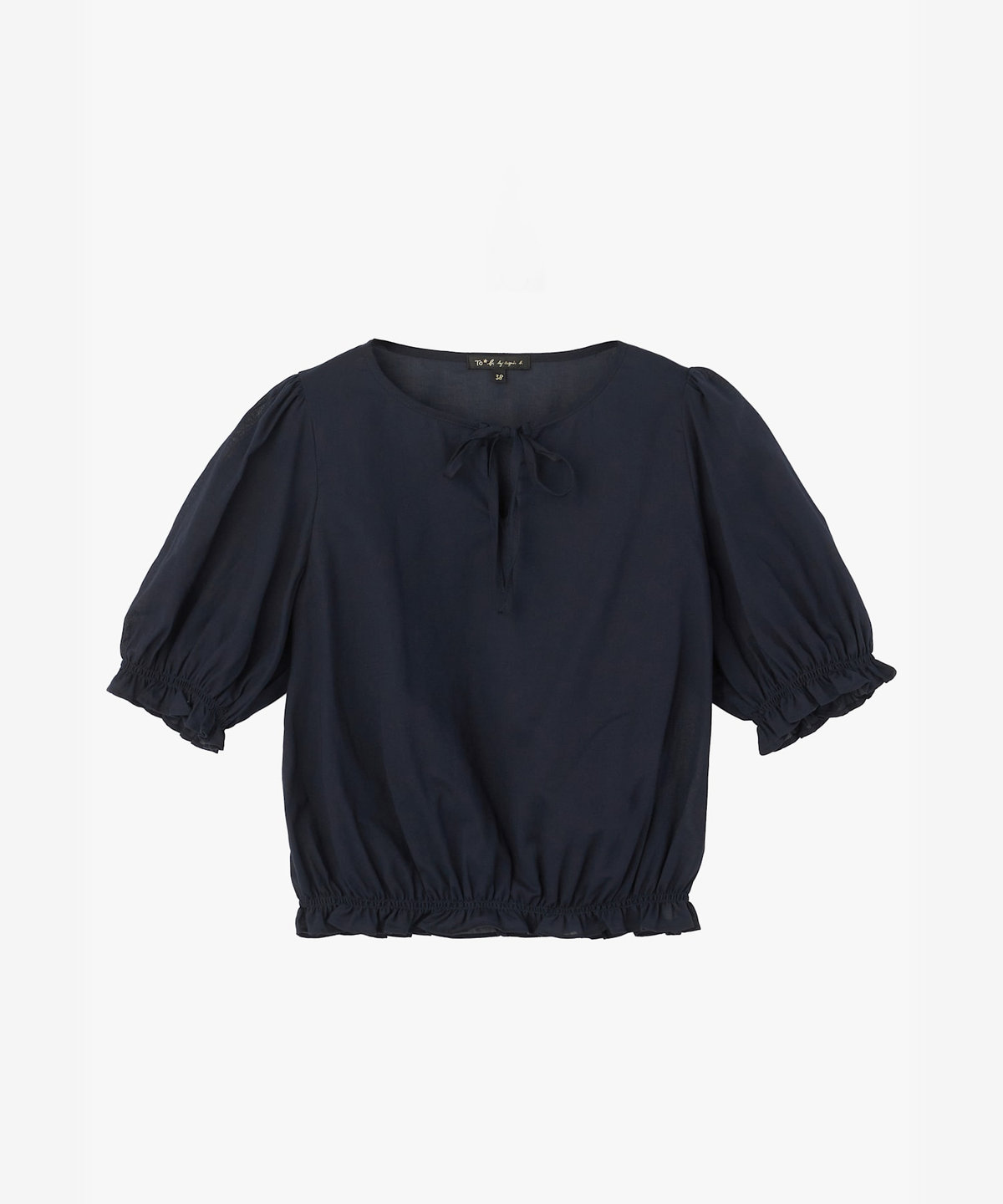 To b. by agnès b. コットン シフォン パフィー 半袖 ブラウス ネイビー