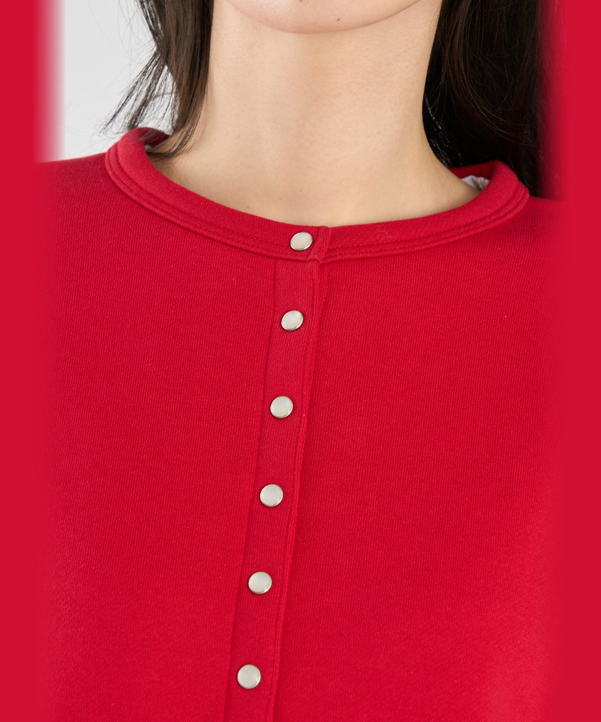 FEMME ウィメンズ コットン メルトン 長袖 カーディガンプレッション "Le Classique" レッド