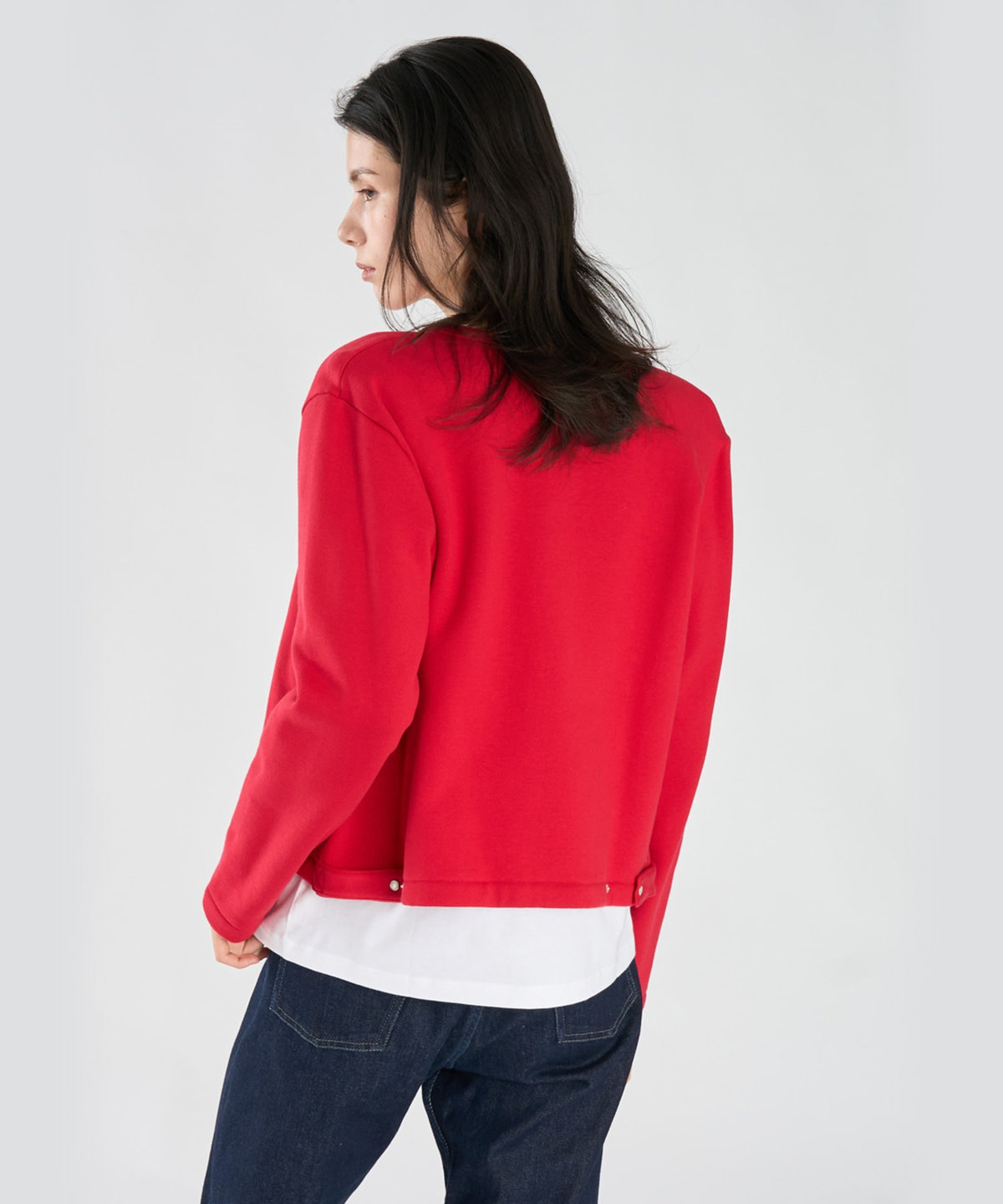 FEMME ウィメンズ コットン メルトン 長袖 カーディガンプレッション "Le Classique" レッド