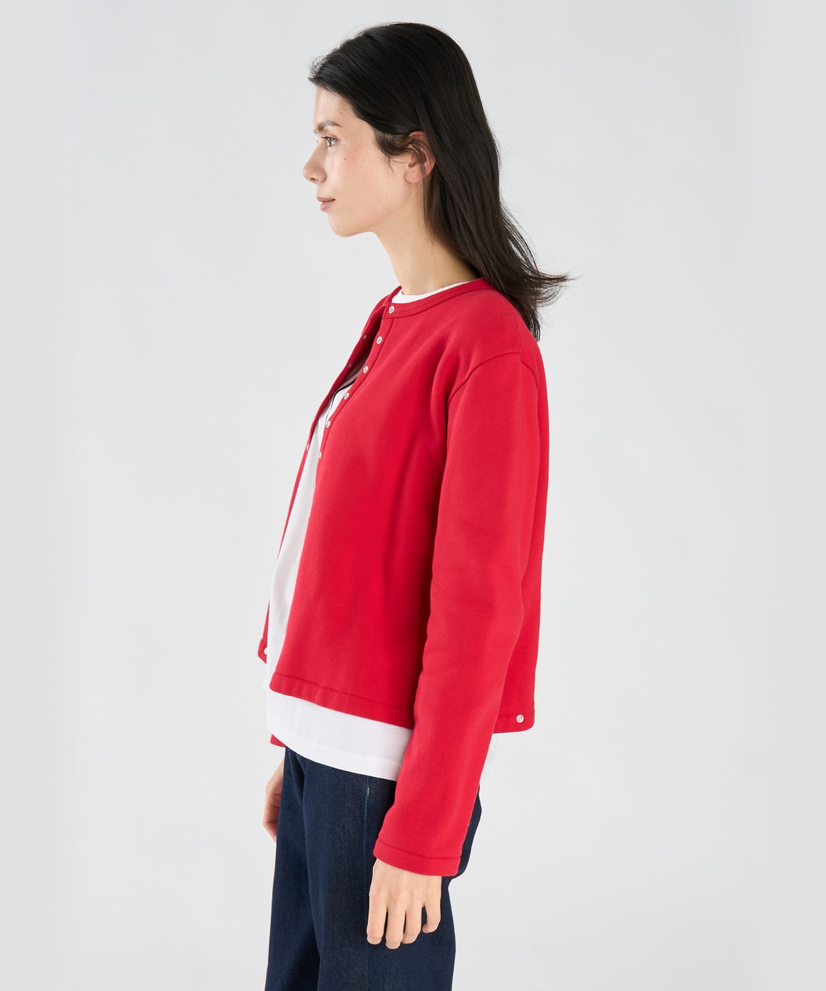 FEMME ウィメンズ コットン メルトン 長袖 カーディガンプレッション "Le Classique" レッド