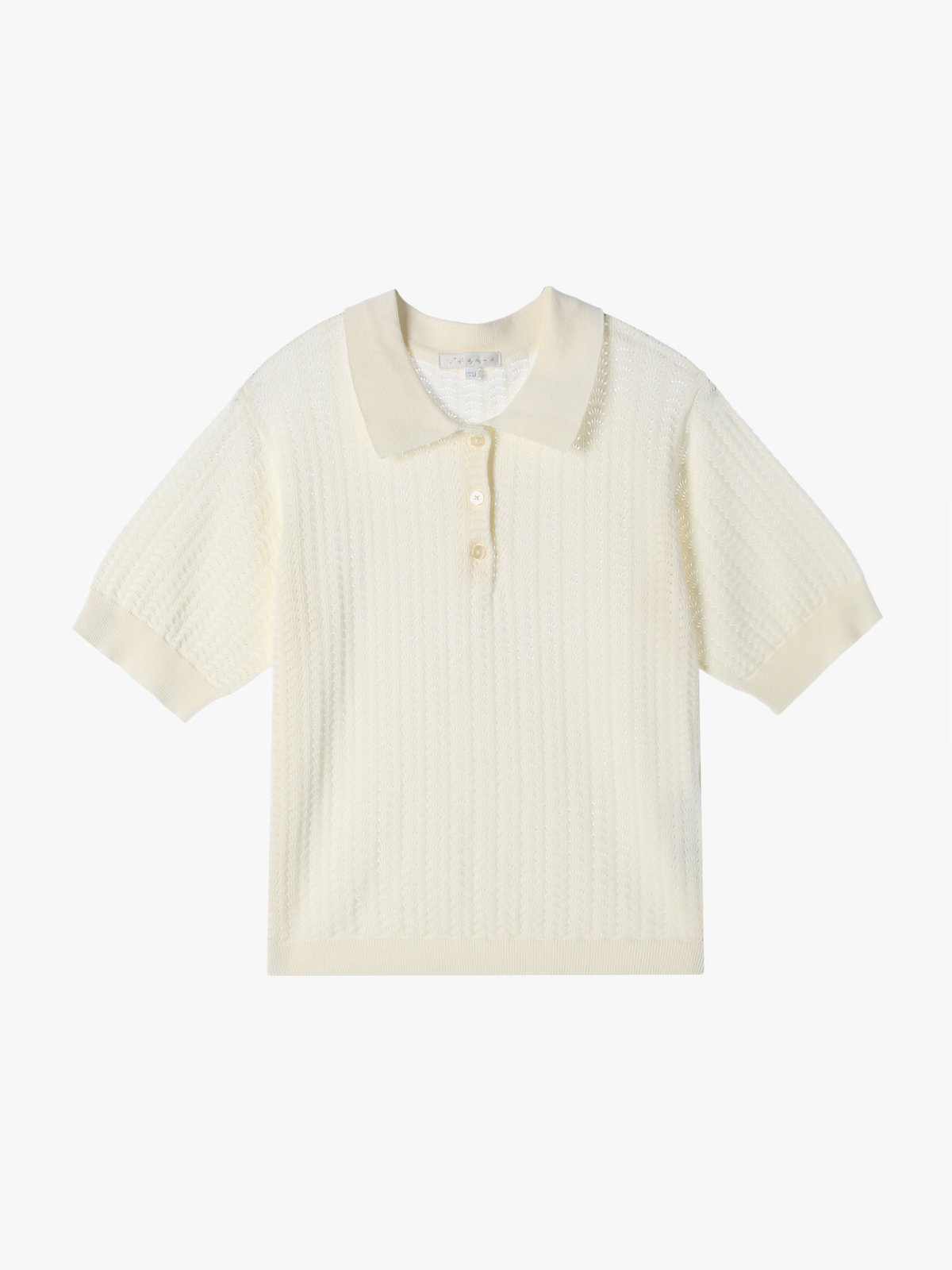 To b. by agnès b. 【Outlet】コットン オープンワーク ニット ポロシャツ ホワイト