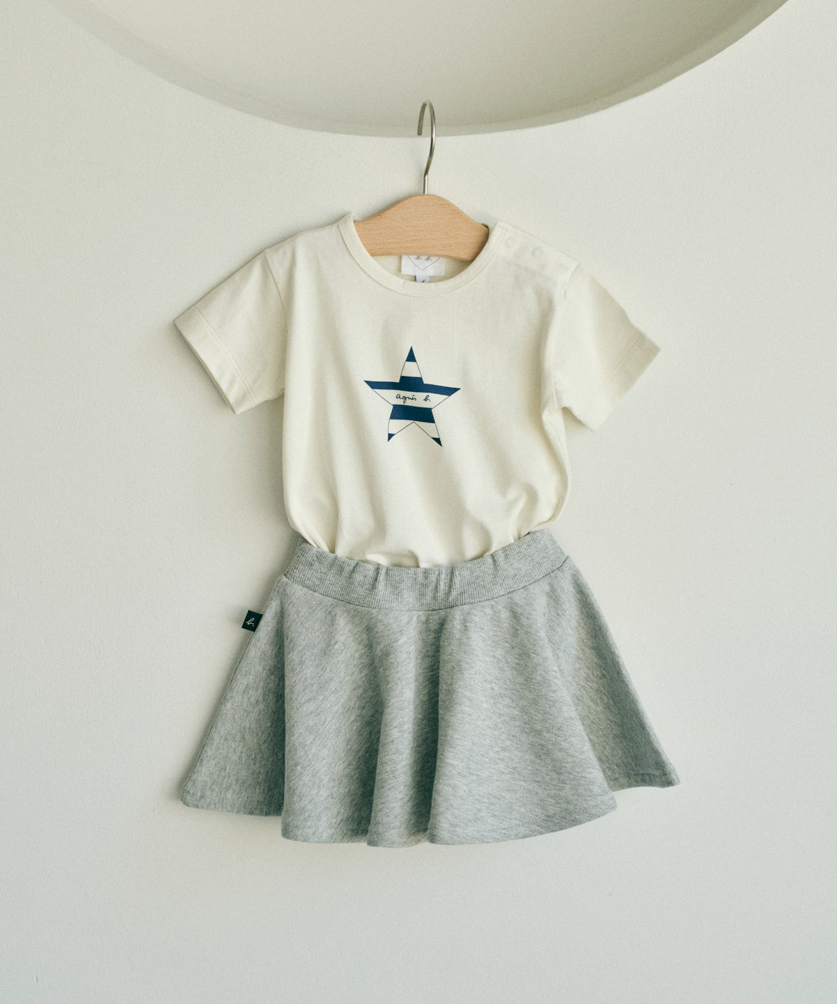 ENFANT ベビー ベビー ロゴ ボーダー プリント コットン 半袖 Tシャツ "Etoile" ホワイト
