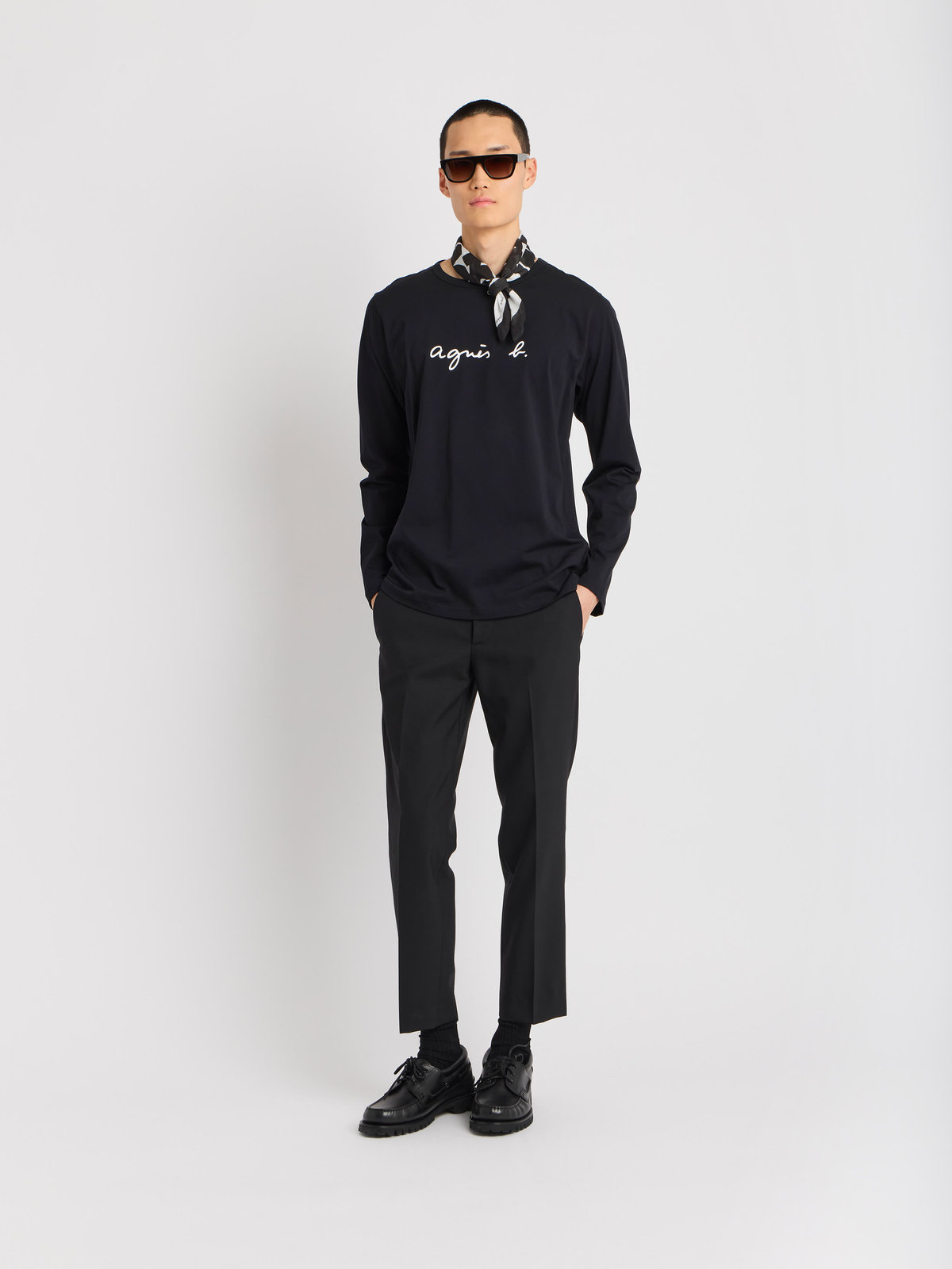 HOMME メンズ メンズ ロゴ コットン 長袖 Tシャツ "Coulos" ブラック