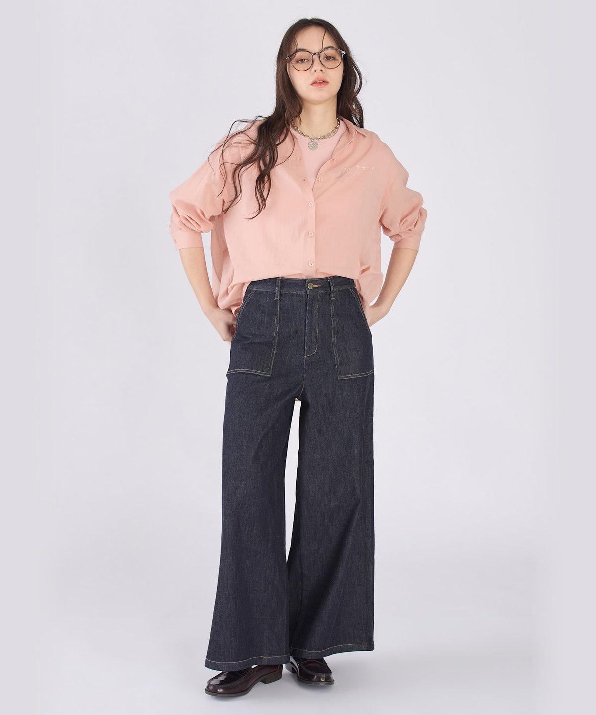 To b. by agnès b. コットン ロングスリーブ ボーイズシャツ ピンク