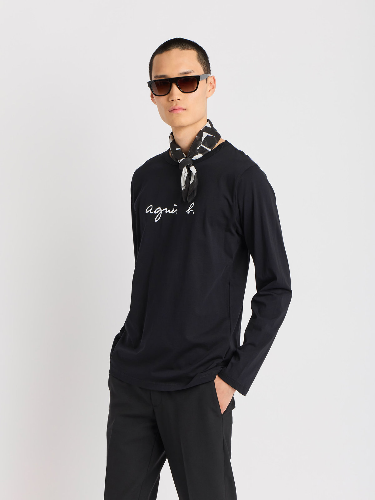 HOMME メンズ メンズ ロゴ コットン 長袖 Tシャツ "Coulos" ブラック