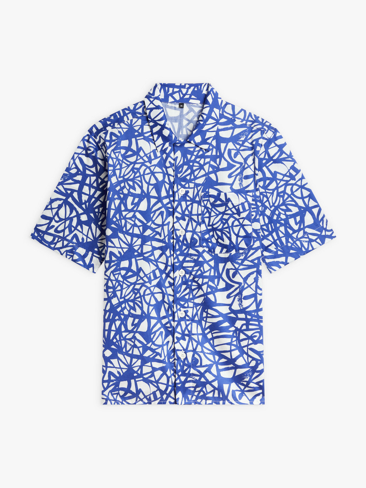 HOMME メンズ プリント コットン 半袖 アーティスト シャツ "Rafael Gray" ネイビー
