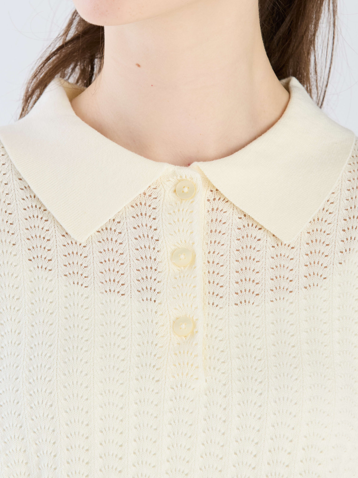 To b. by agnès b. 【Outlet】コットン オープンワーク ニット ポロシャツ ホワイト