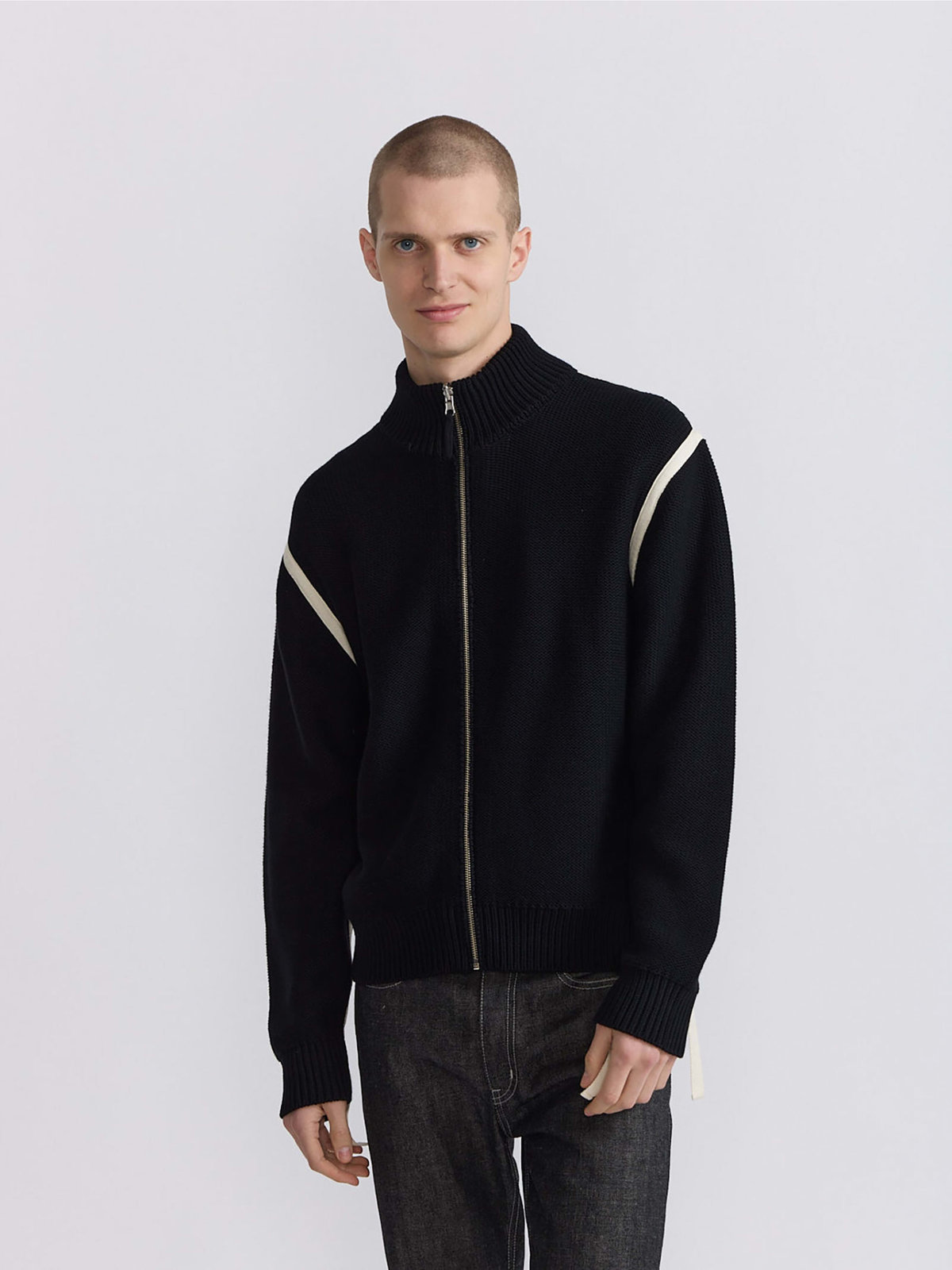 HOMME メンズ メンズ コットン ニット ジップアップブルゾン ”Reversible” ブラック