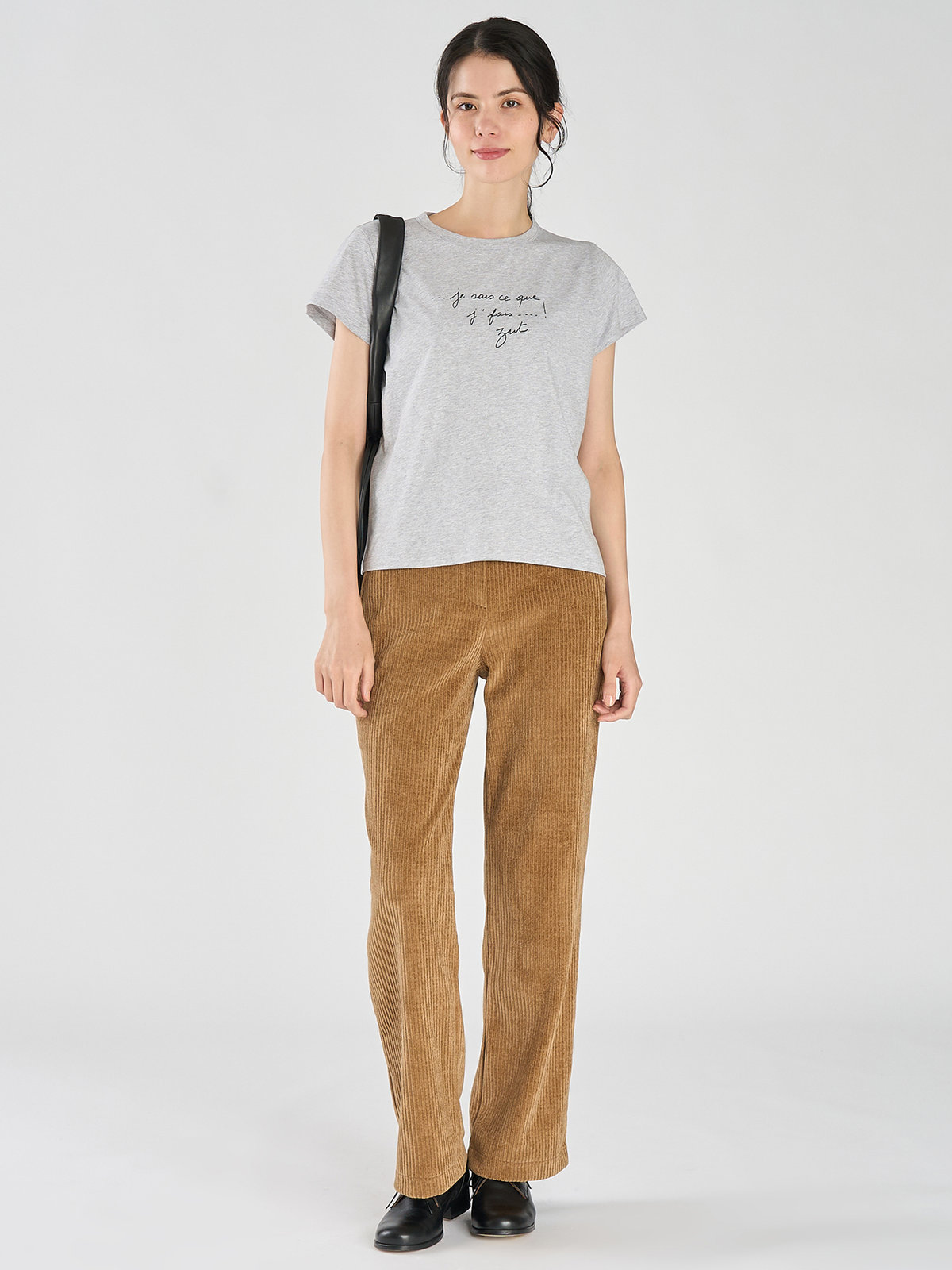 FEMME ウィメンズ メッセージ プリント オーガニックコットン 半袖 Tシャツ "...je sais ce que j' fais...! Zut" グレー
