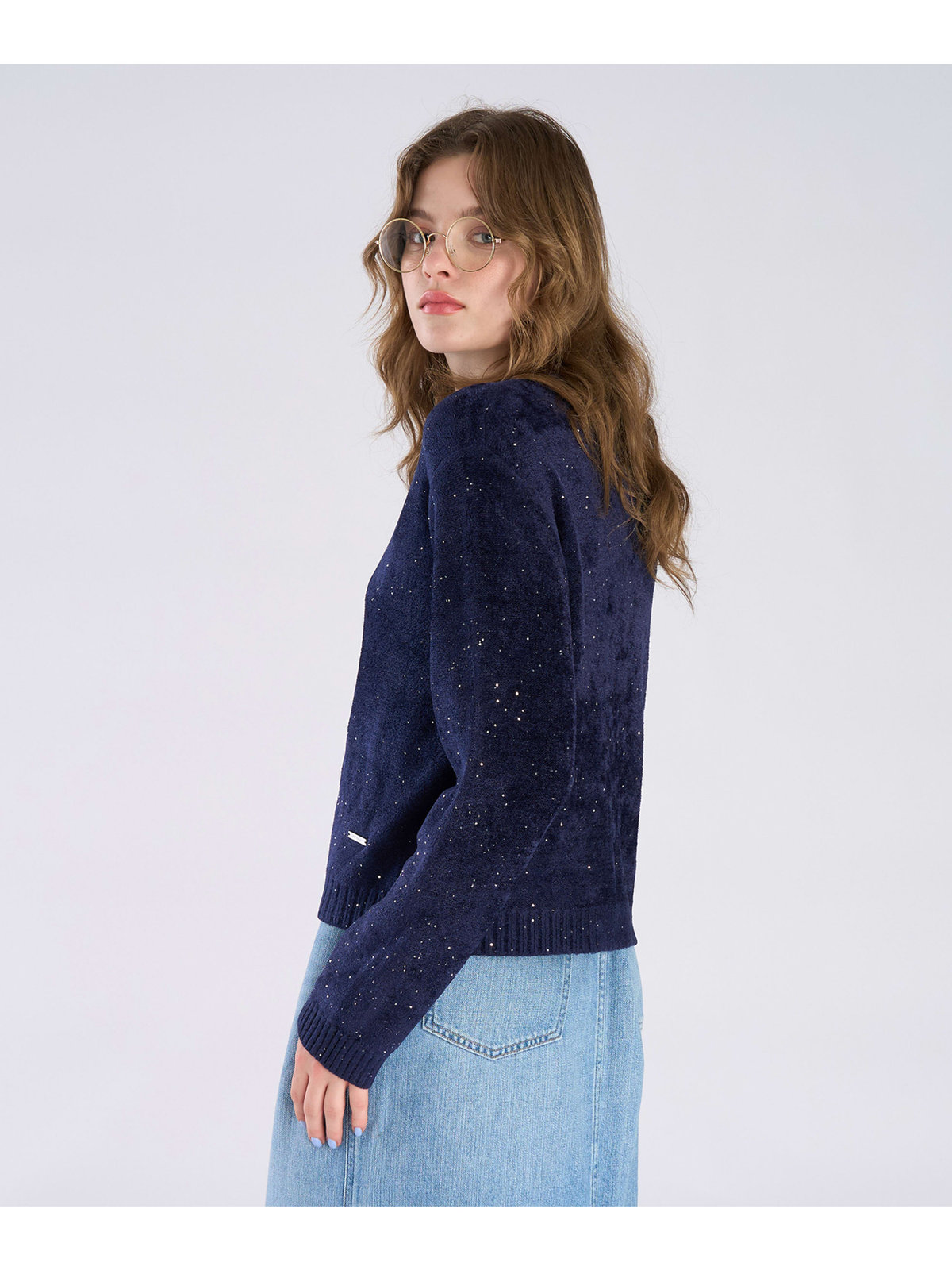 To b. by agnès b. スパンコール ニット プルオーバー ネイビー