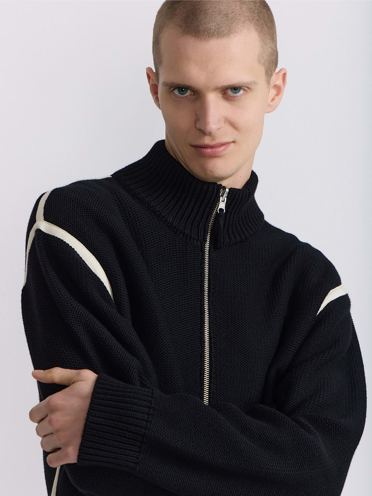 HOMME メンズ メンズ コットン ニット ジップアップブルゾン ”Reversible” ブラック