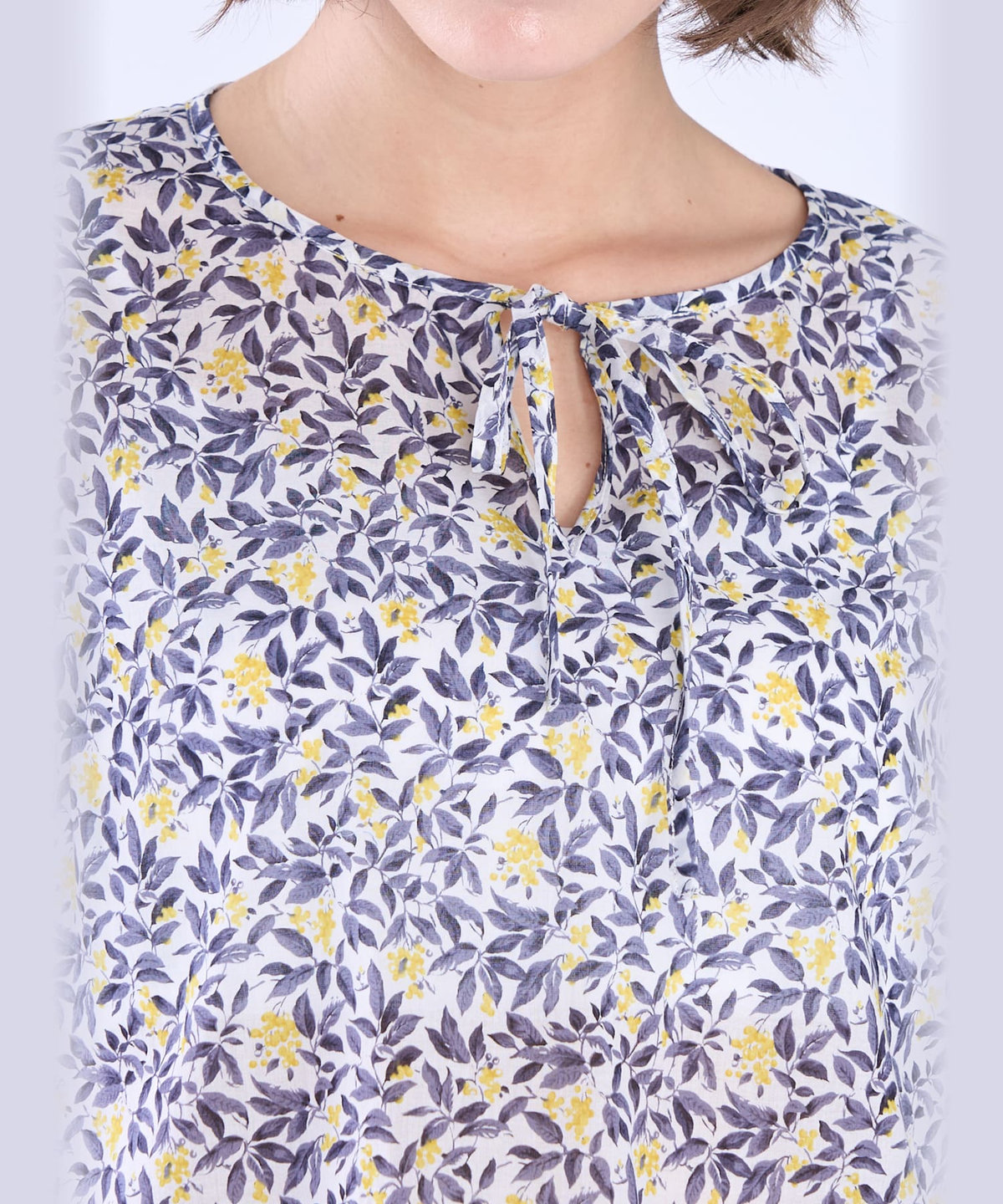 To b. by agnès b. ボタニカル プリント コットン 半袖 ブラウス イエロー