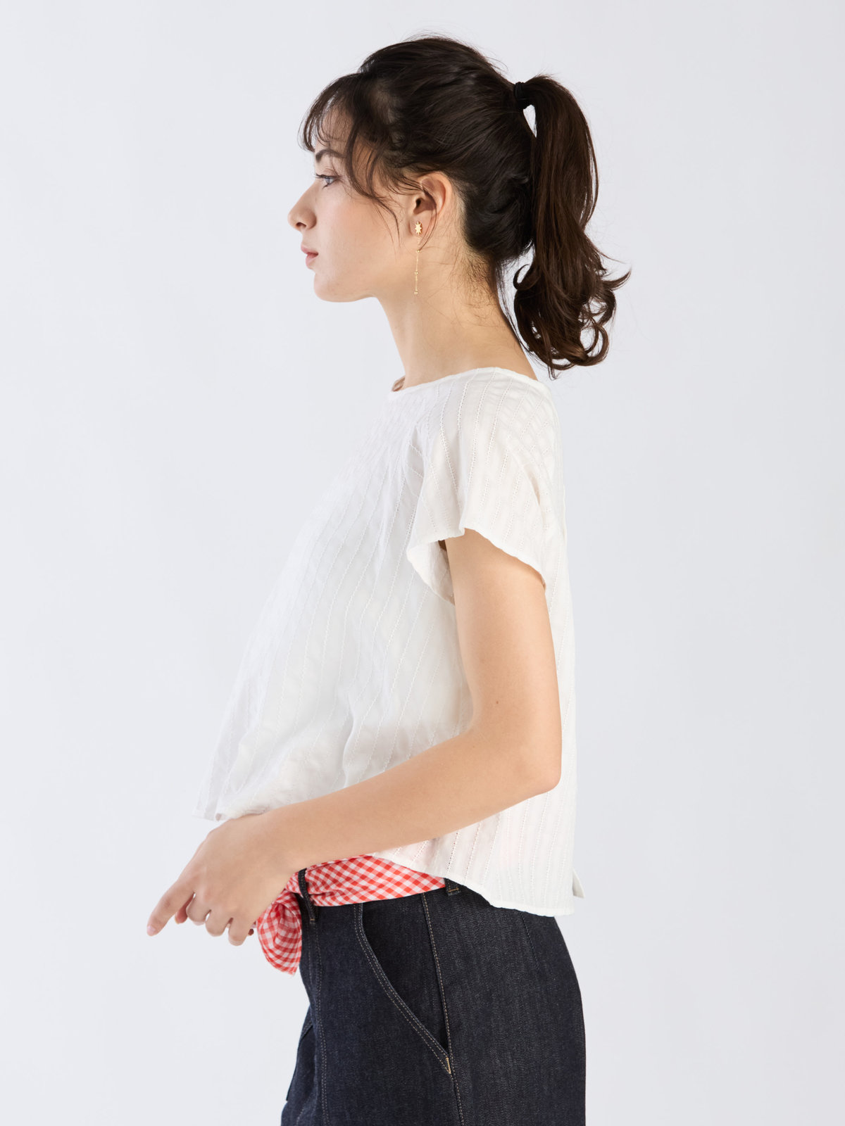 To b. by agnès b. 【Outlet】からみ織 コットン 半袖 ブラウス ホワイト