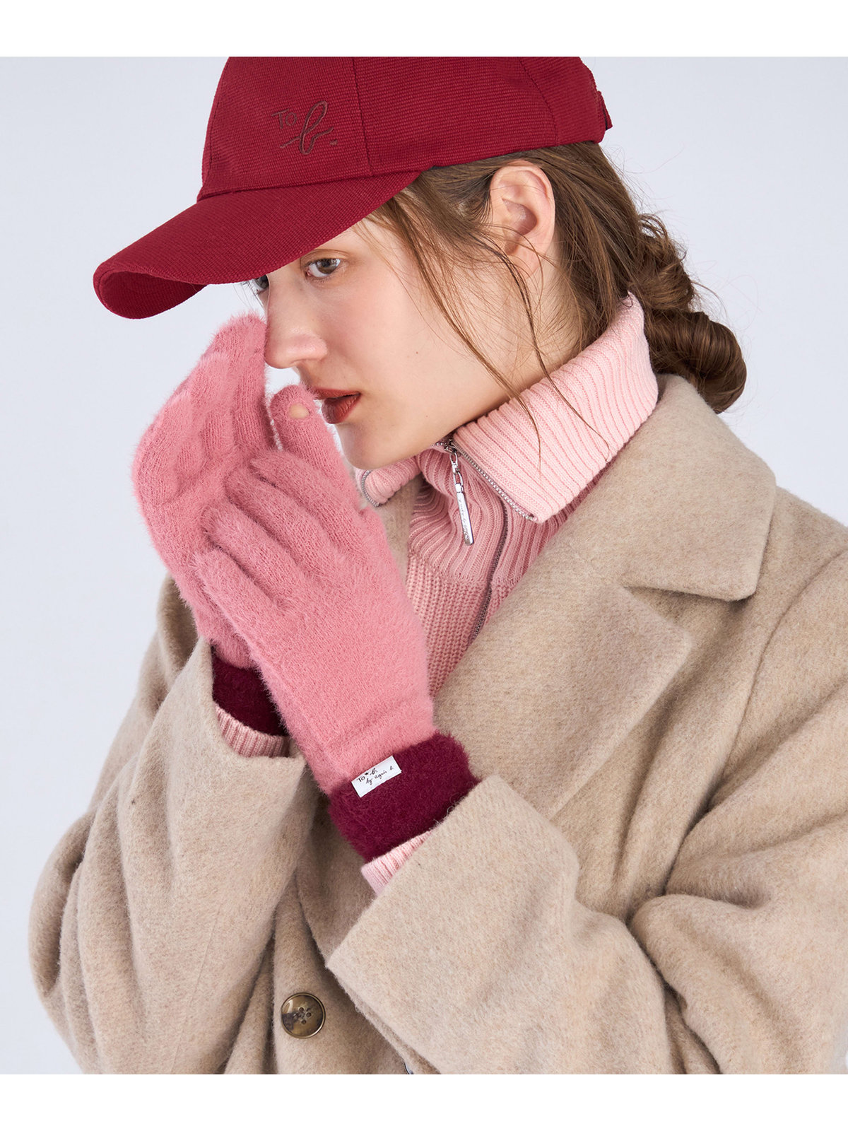To b. by agnès b. 【Outlet】バイカラー ニット グローブ ピンク