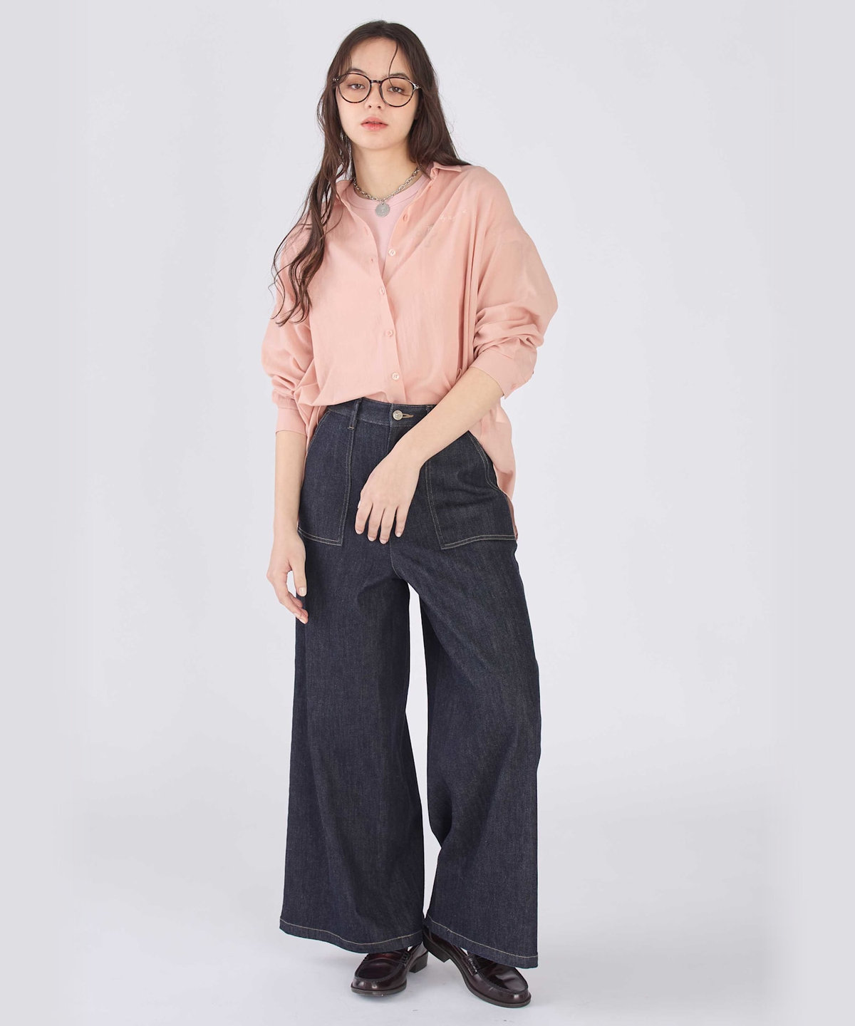 To b. by agnès b. コットン ロングスリーブ ボーイズシャツ ピンク