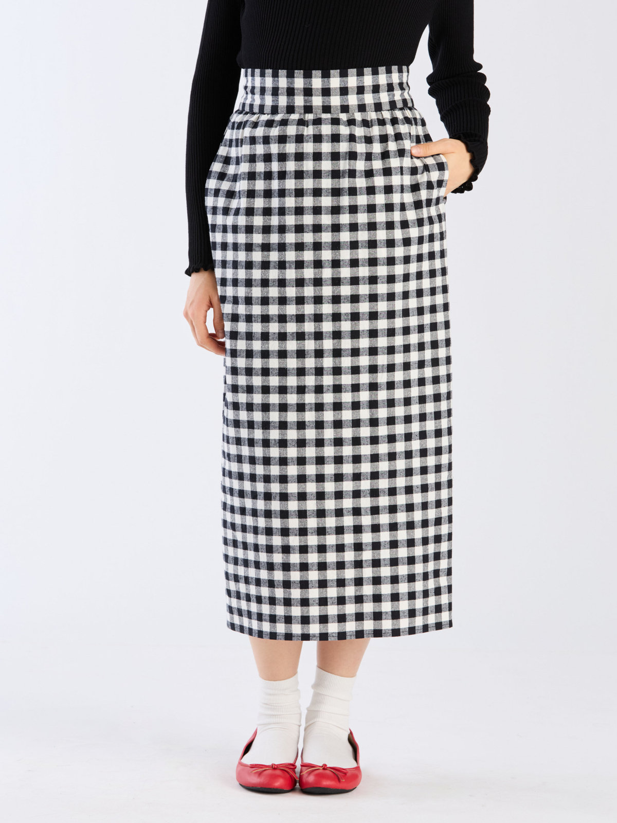 To b. by agnès b. 【Outlet】ネップギンガムチェックスカート ブラック