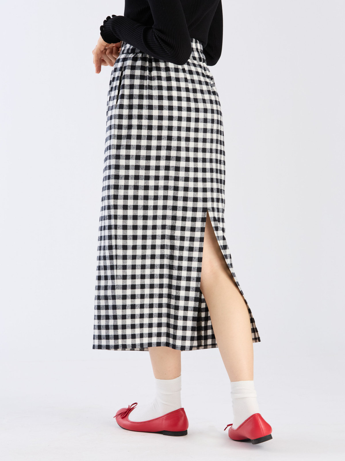 To b. by agnès b. 【Outlet】ネップギンガムチェックスカート ブラック