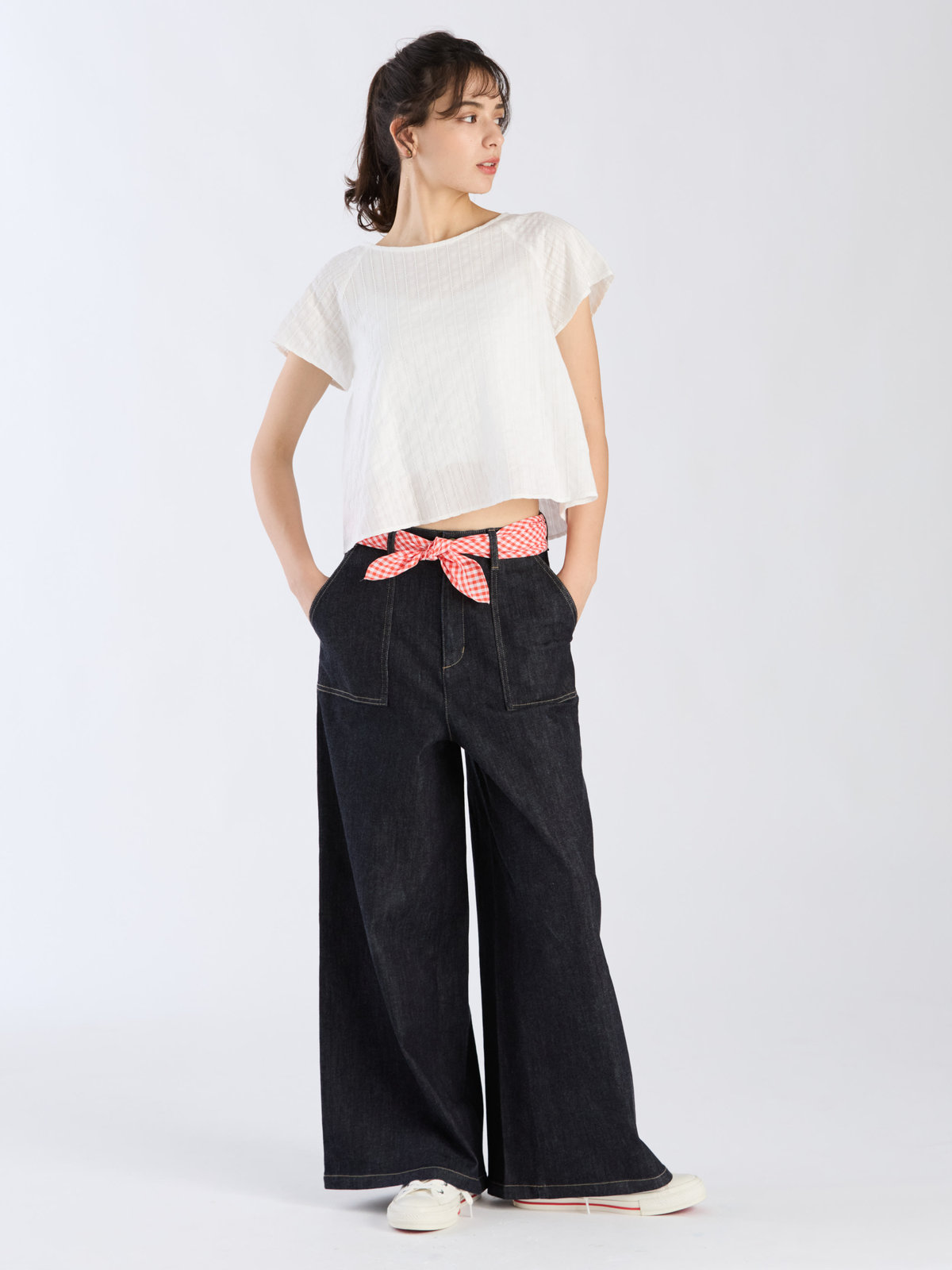 To b. by agnès b. 【Outlet】からみ織 コットン 半袖 ブラウス ホワイト