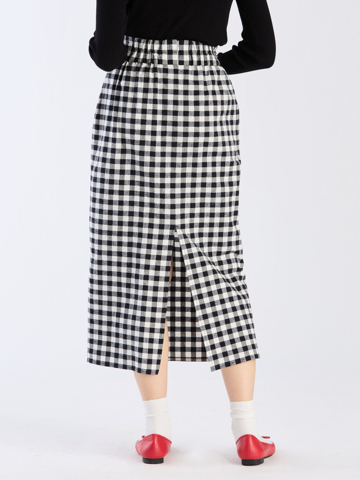 To b. by agnès b. 【Outlet】ネップギンガムチェックスカート ブラック