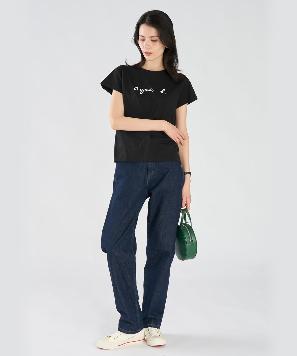 FEMME ウィメンズ ロゴプリント コットン 半袖Tシャツ "Brando" ブラック