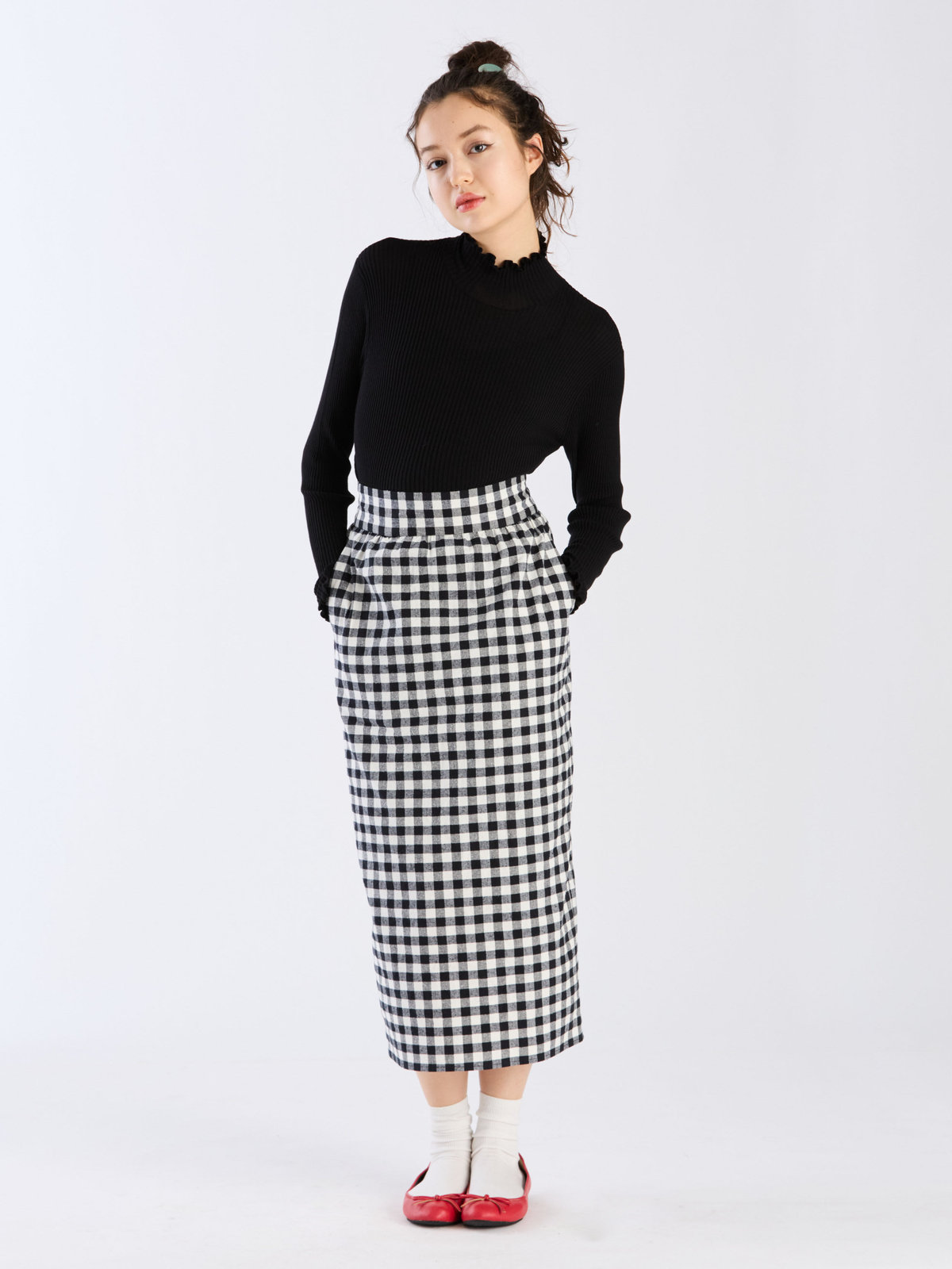 To b. by agnès b. 【Outlet】ネップギンガムチェックスカート ブラック