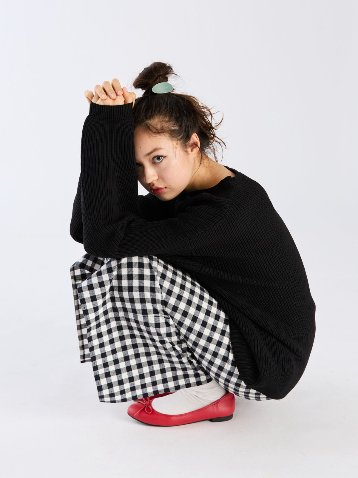 To b. by agnès b. 【Outlet】ネップギンガムチェックスカート ブラック