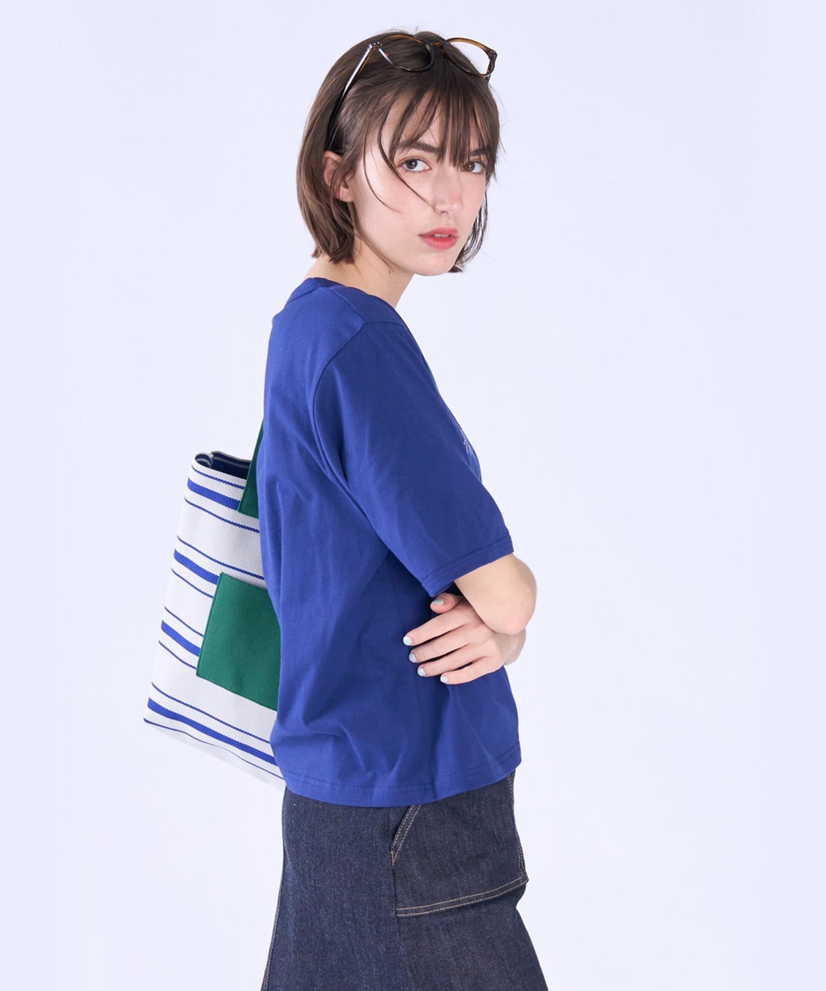 To b. by agnès b. ロゴ 刺繍 コットン 半袖 Tシャツ ネイビー