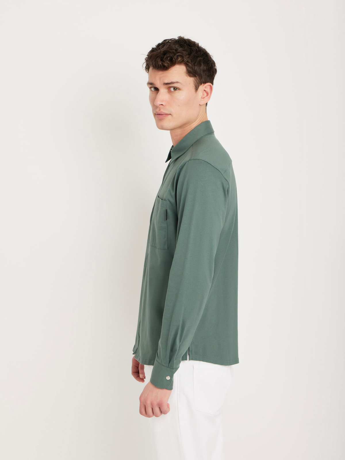 HOMME メンズ メンズ コットン 長袖 ジップシャツ ”Metro” グリーン