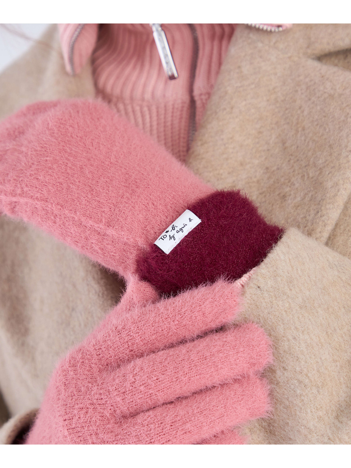 To b. by agnès b. 【Outlet】バイカラー ニット グローブ ピンク