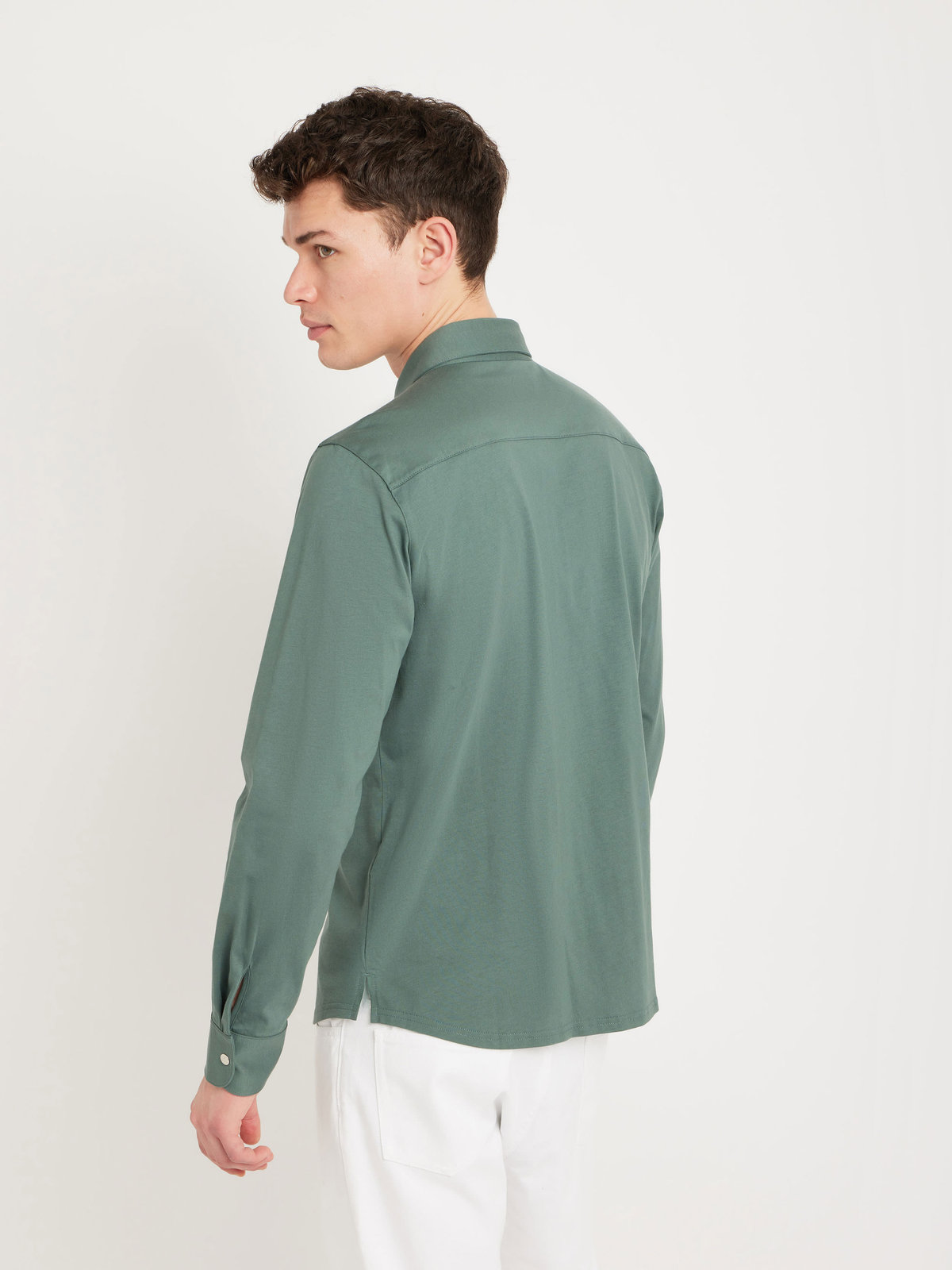 HOMME メンズ メンズ コットン 長袖 ジップシャツ ”Metro” グリーン