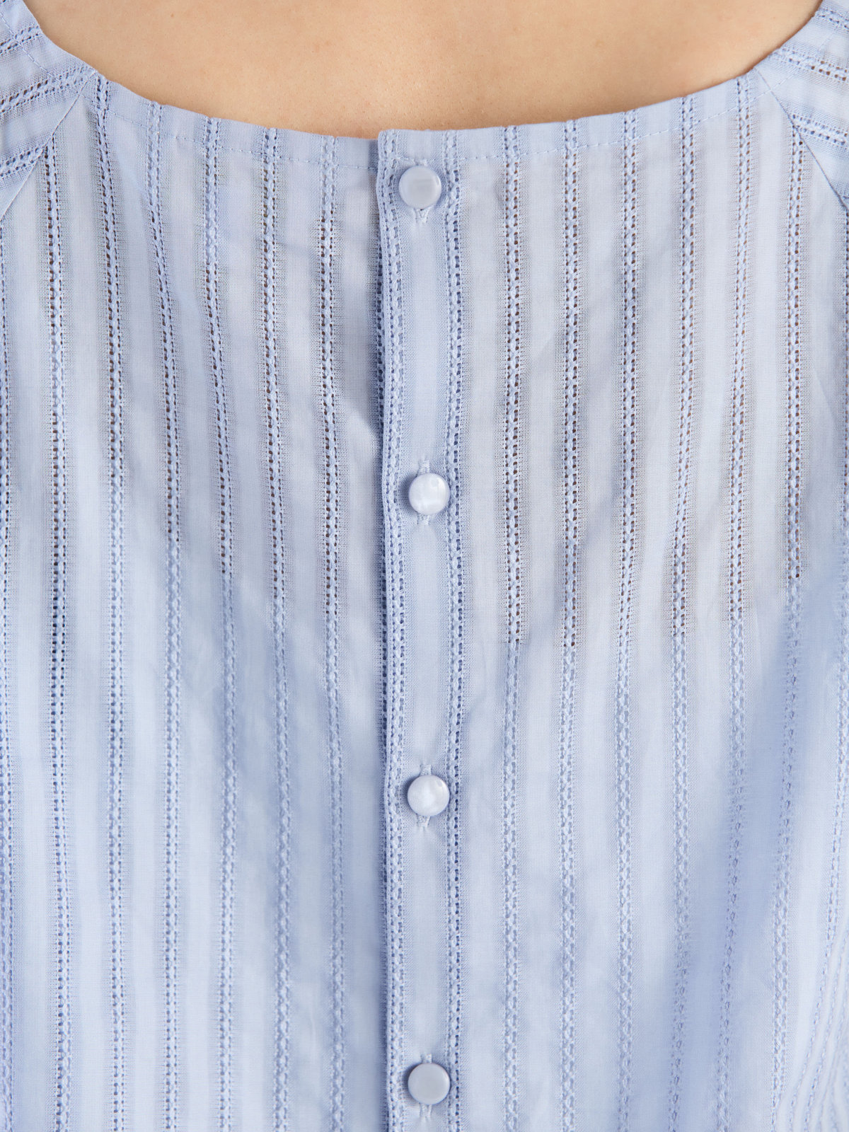 To b. by agnès b. 【Outlet】からみ織 コットン 半袖 ブラウス ブルー