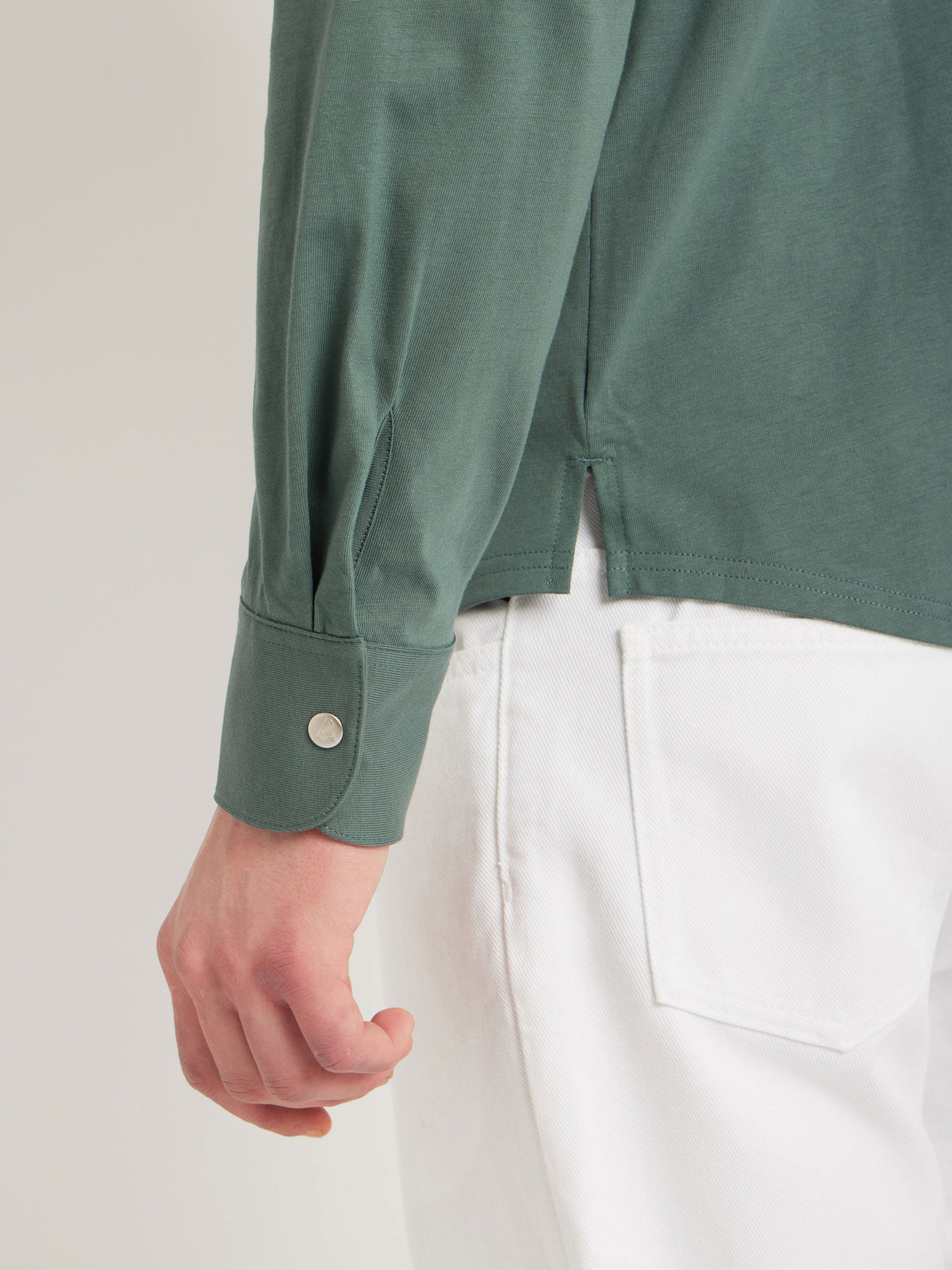 HOMME メンズ メンズ コットン 長袖 ジップシャツ ”Metro” グリーン