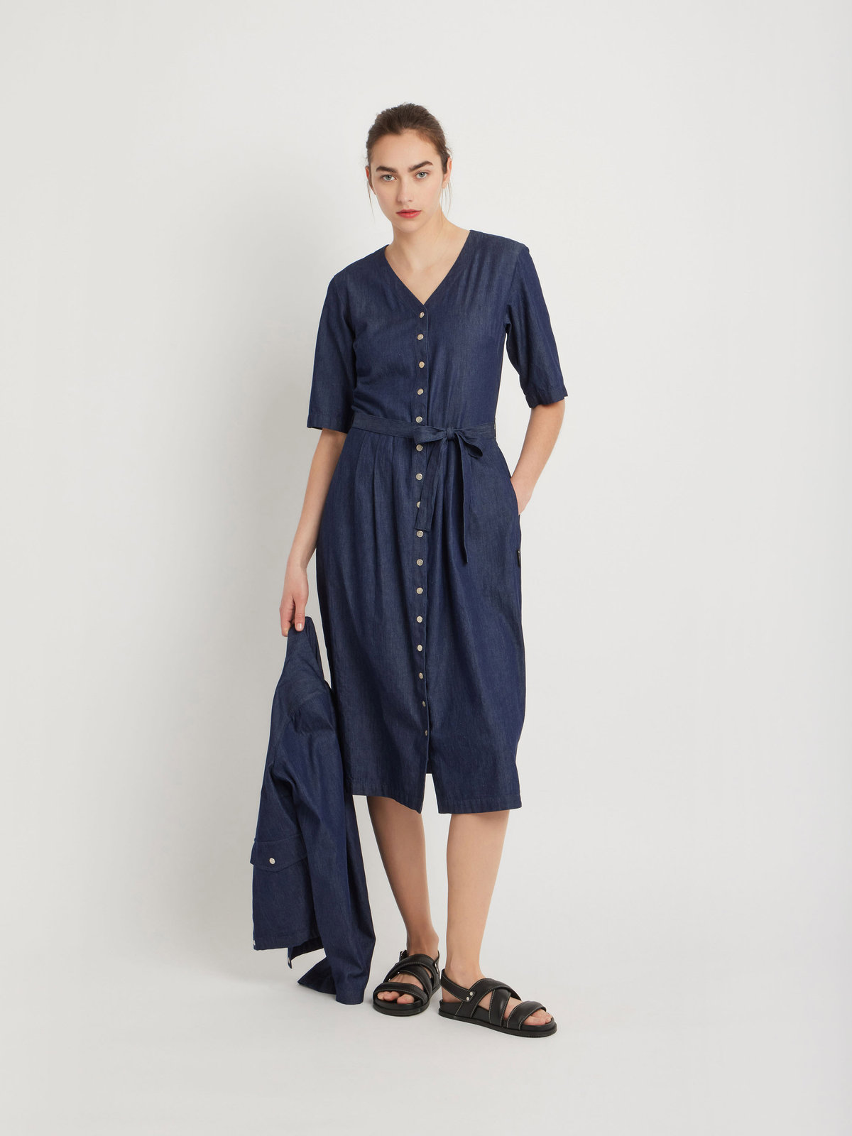 FEMME ウィメンズ 【Outlet】デニム ロング ワンピース ネイビー