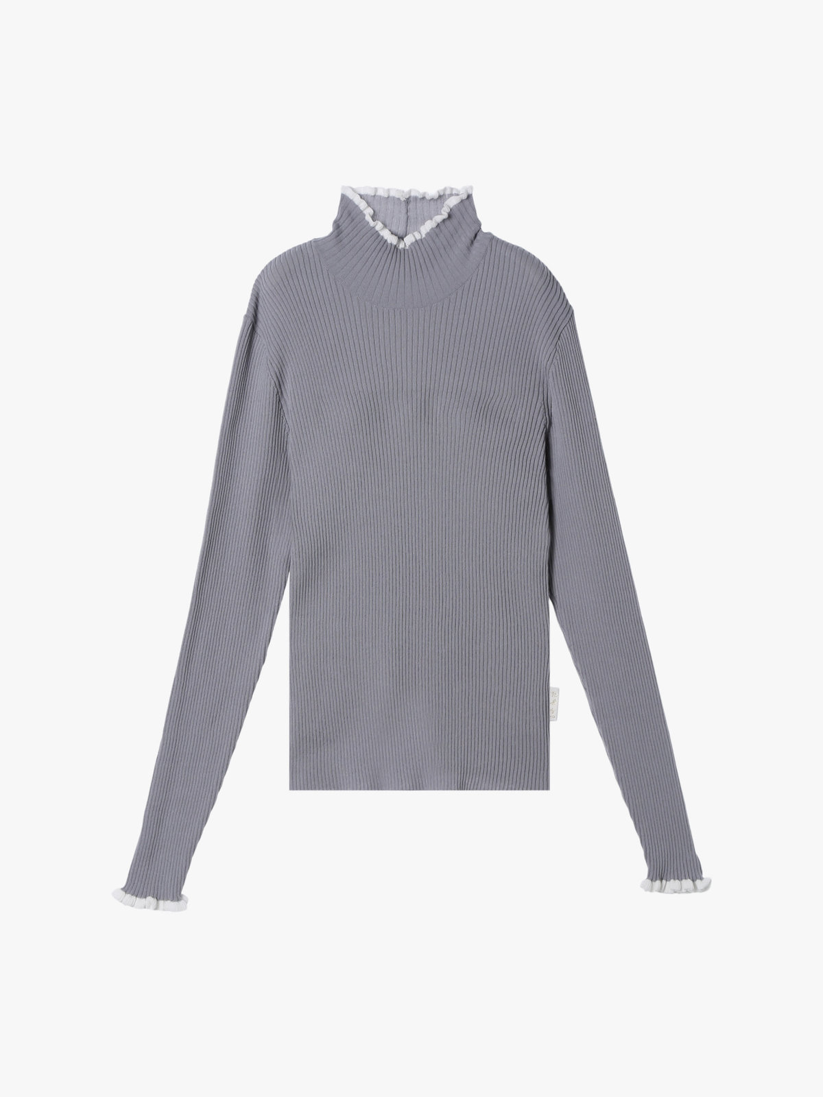 To b. by agnès b. SHEER RIB TURTLR PO グレー×ホワイト