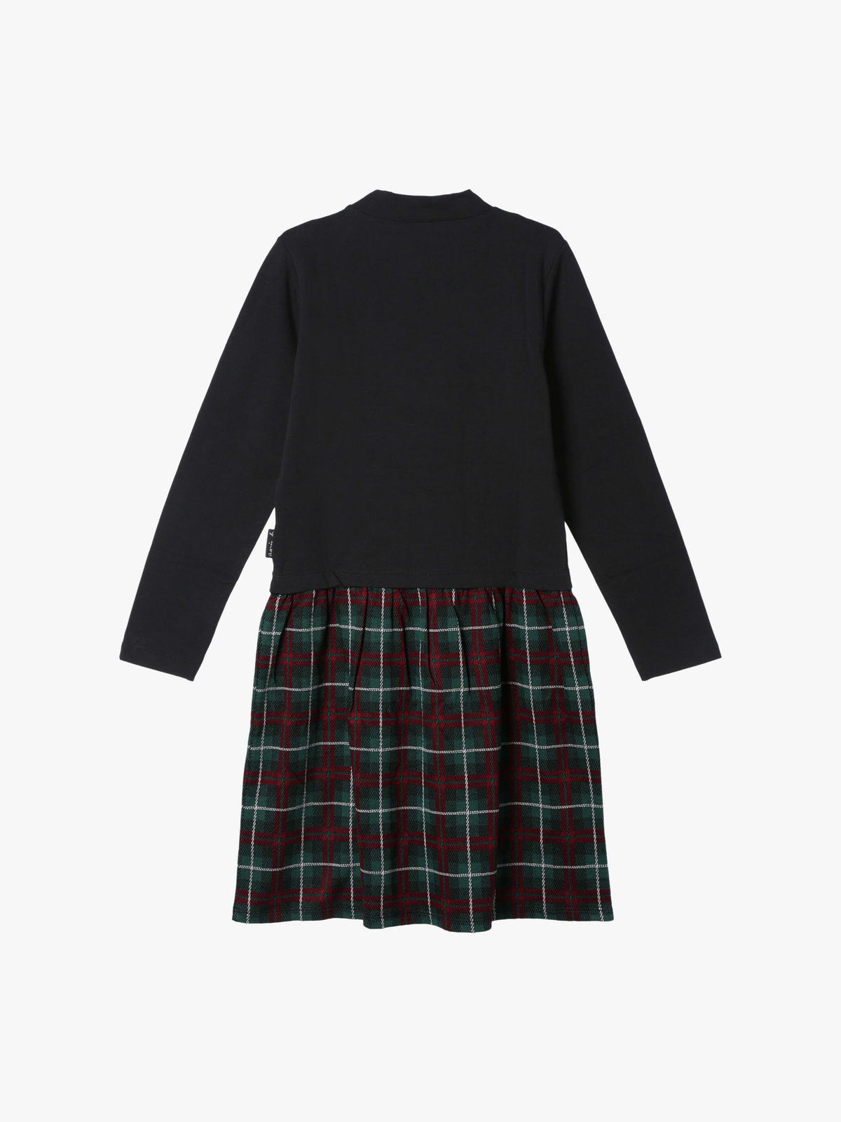 ENFANT ガールズ キッズ タータンチェック 長袖 ドッキング ワンピース グリーン