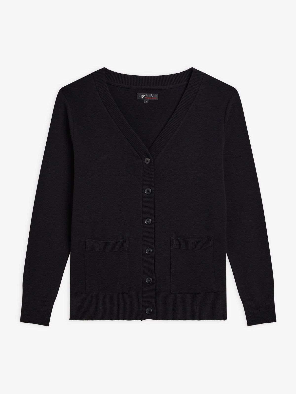 FEMME ウィメンズ コットン Vネック 長袖 ニット カーディガン ”Homme” ブラック