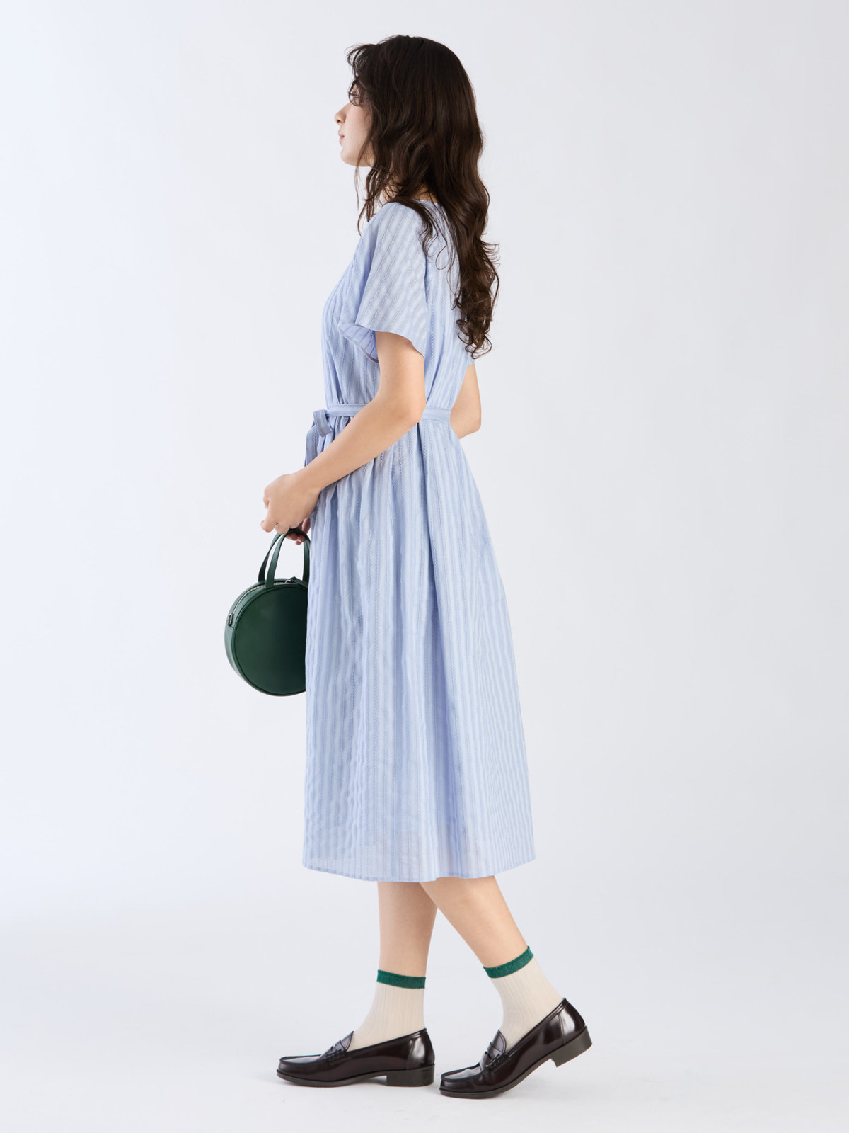 To b. by agnès b. 【Outlet】からみ織 コットン 半袖 ワンピース ブルー