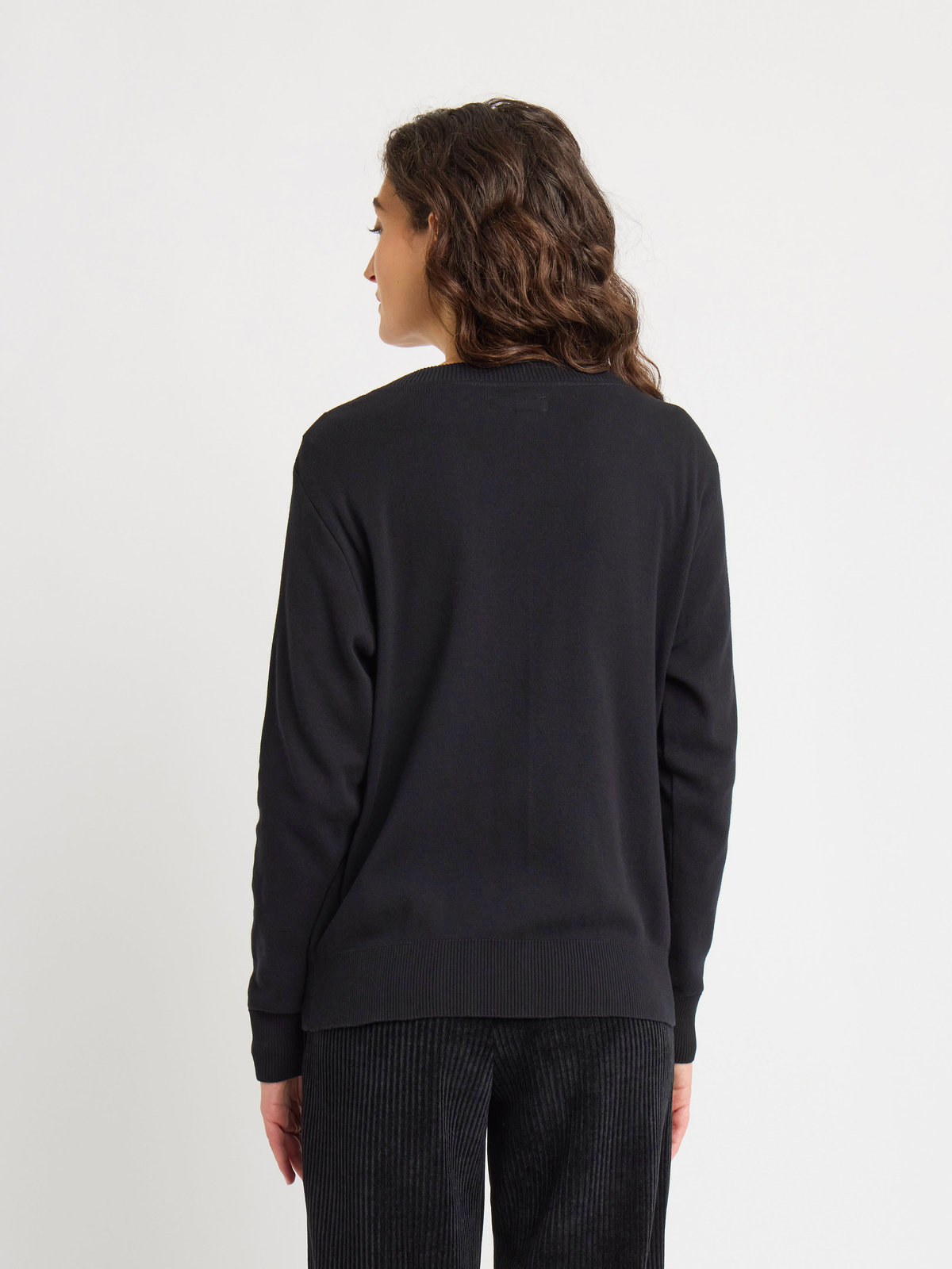 FEMME ウィメンズ コットン Vネック 長袖 ニット カーディガン ”Homme” ブラック