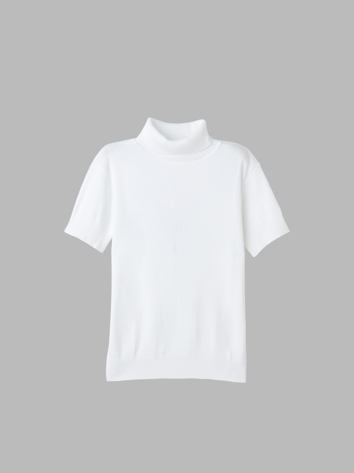 FEMME ウィメンズ コットン ニット 半袖 タートルネック プルオーバー "Eddy" ホワイト