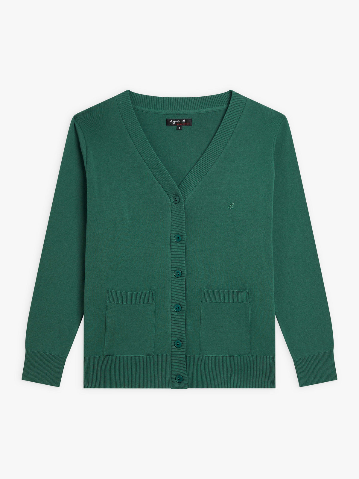 FEMME ウィメンズ ”b.”ロゴ刺繍 コットン Vネック ニットカーディガン ”Homme” グリーン系その他