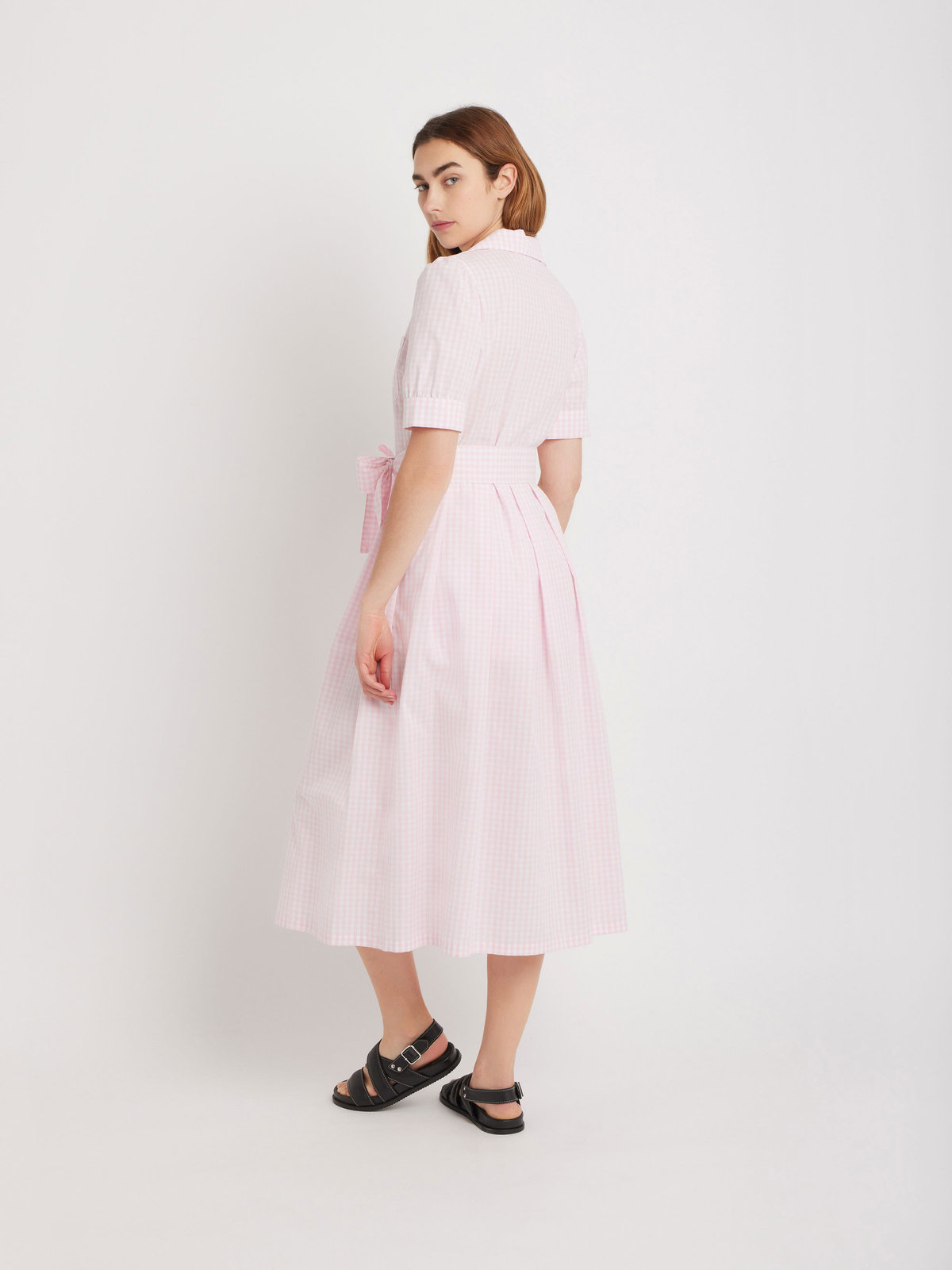 FEMME ウィメンズ 【Outlet】ギンガムチェック 半袖 開襟シャツワンピース ”Marilor” ピンク