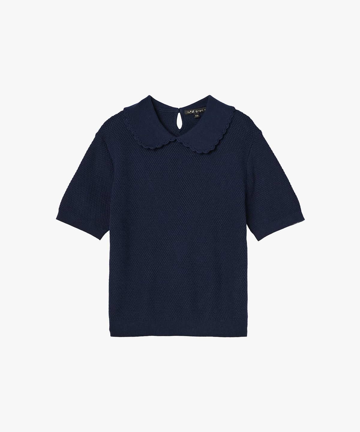 To b. by agnès b. コットン タック ステッチ 半袖 ニット プルオーバー ネイビー