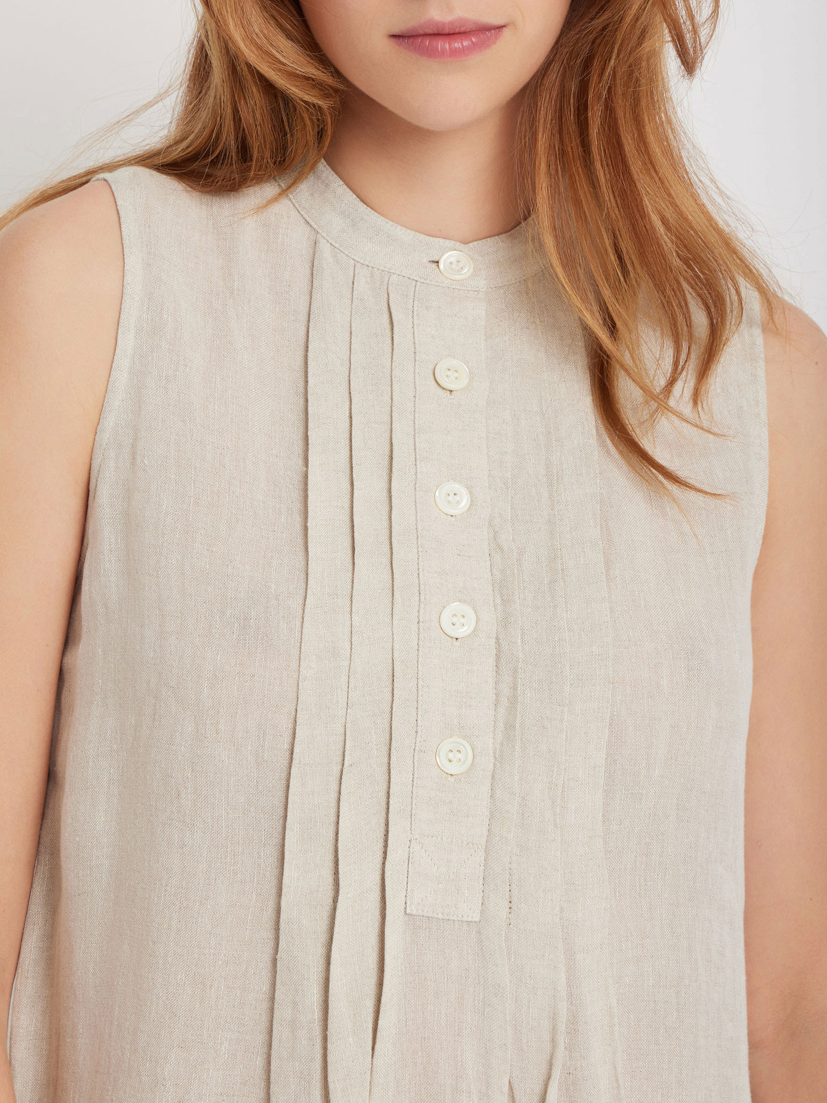 FEMME ウィメンズ リネン バンドカラー ノースリーブ ワンピース ”Tula” ベージュ