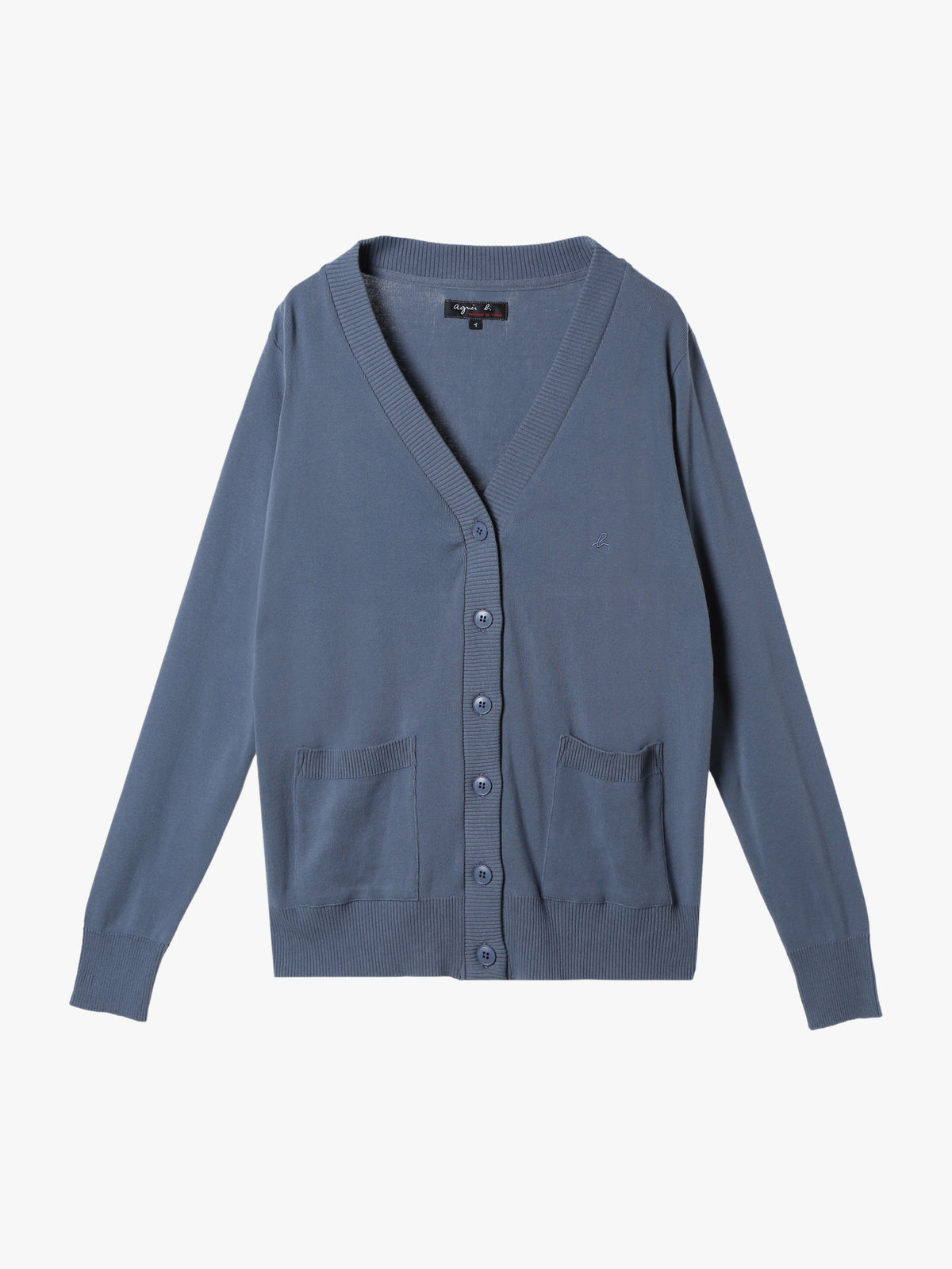 FEMME ウィメンズ ”b.”ロゴ刺繍 コットン Vネック ニットカーディガン ”Homme” グレー