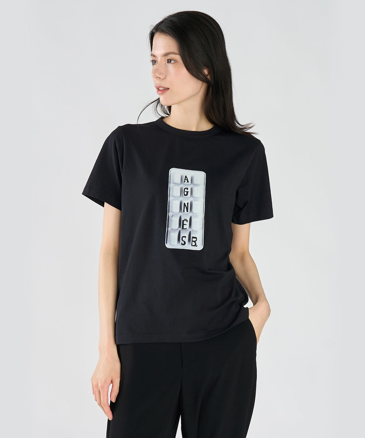 FEMME ウィメンズ 【by R 限定品】agnes b. フォトプリント コットン 半袖 Tシャツ ブラック