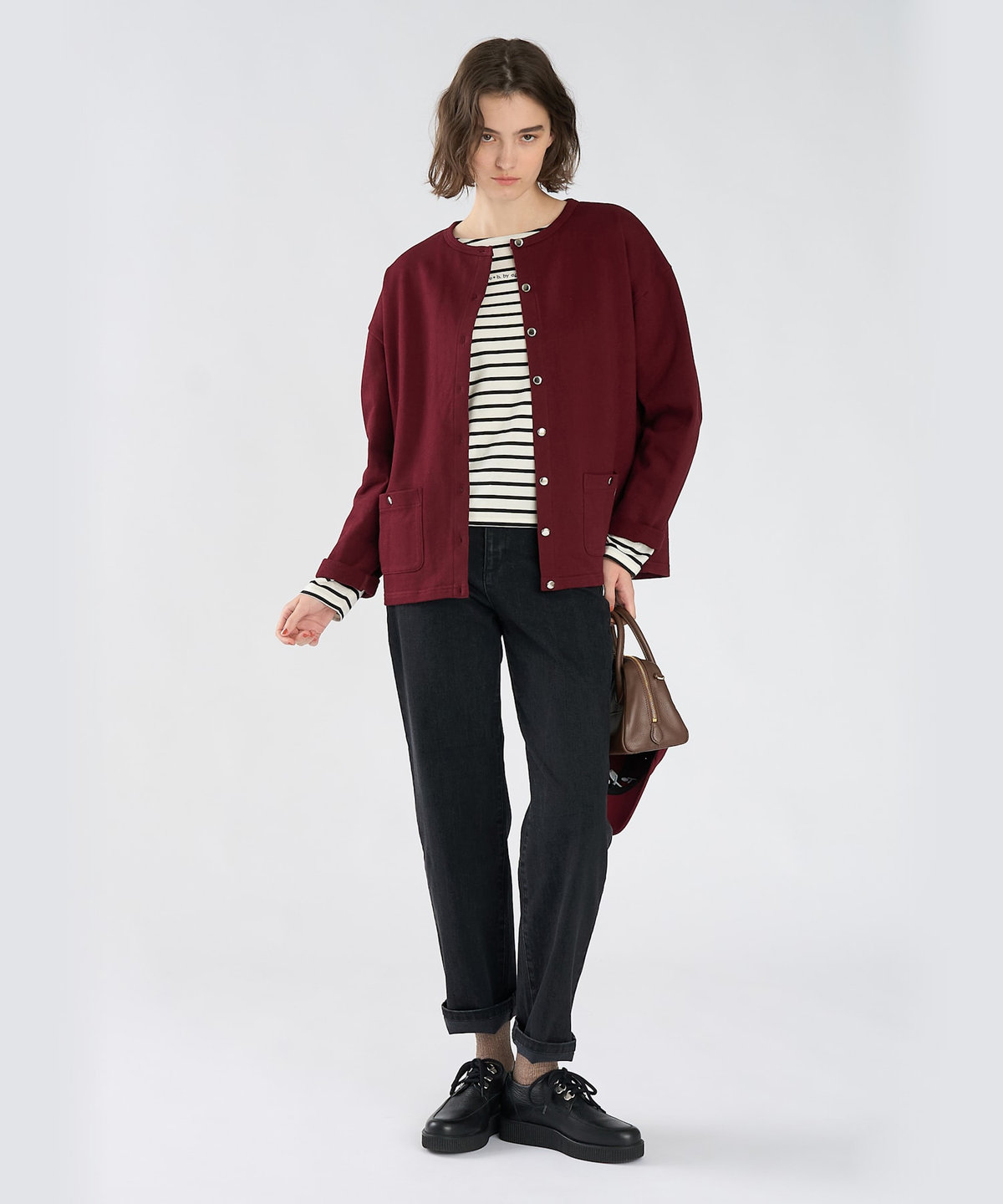 To b. by agnès b. To b. by agnes b.× green label relaxing コットン ビッグカーディガン ボルドー