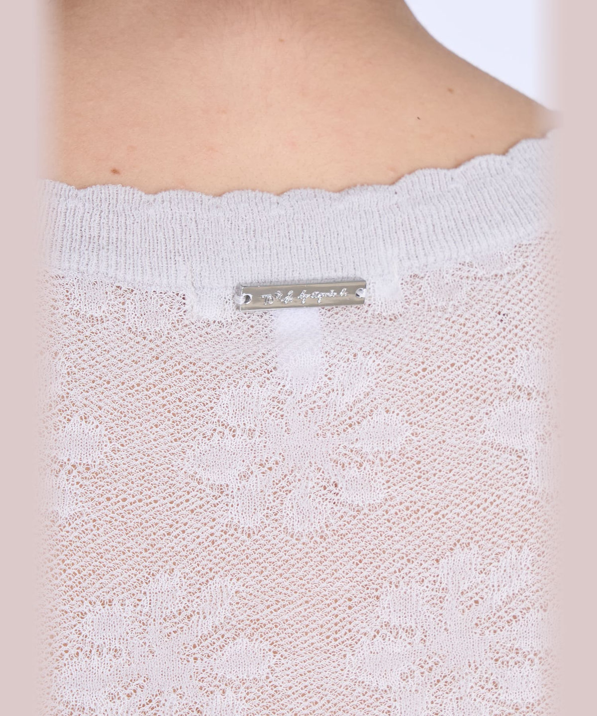 To b. by agnès b. シアー ジャカード 半袖 ニット プルオーバー ライトグレー