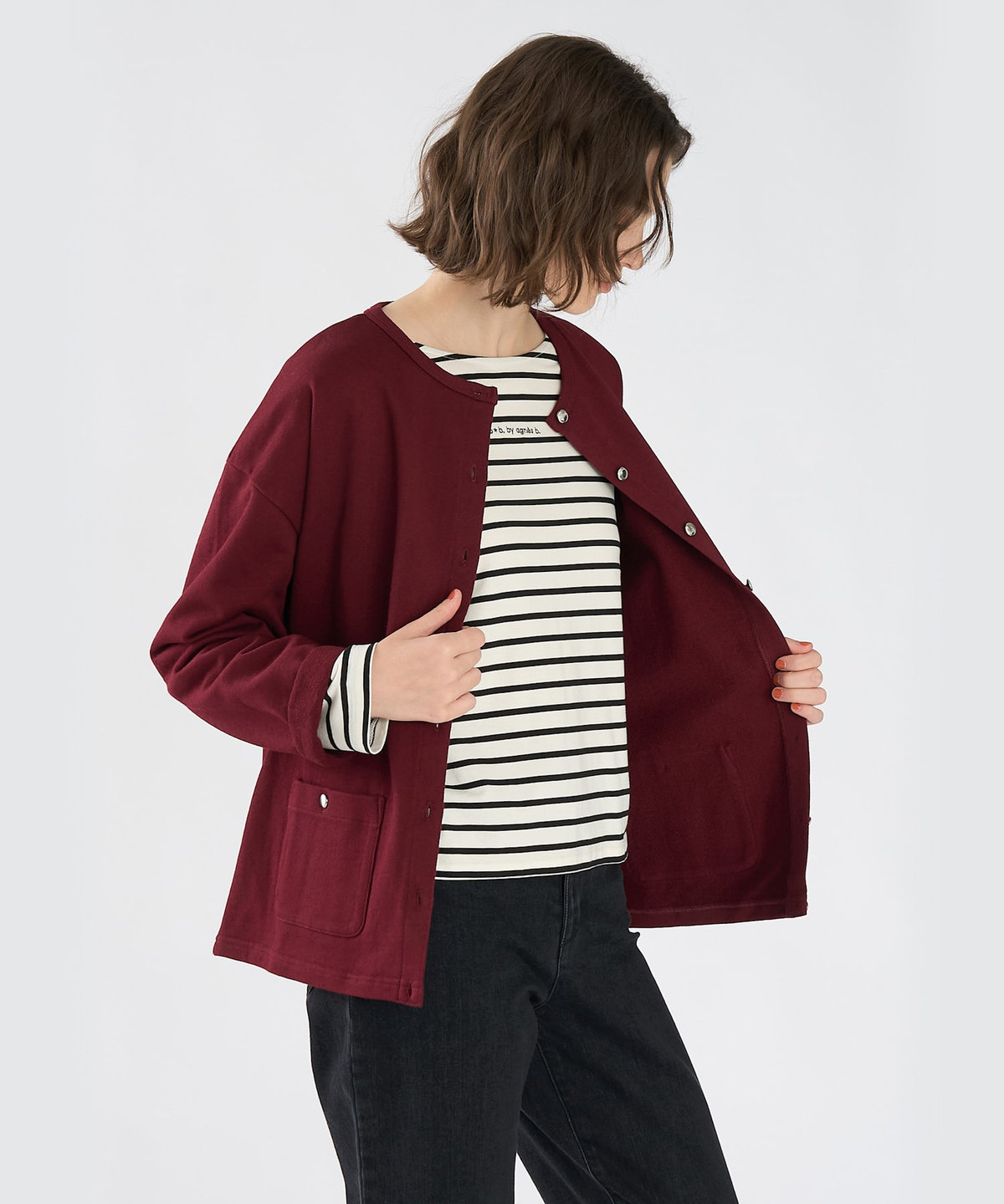 To b. by agnès b. To b. by agnes b.× green label relaxing コットン ビッグカーディガン ボルドー