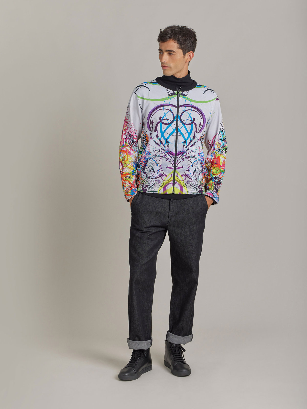 HOMME メンズ 【Outlet】NU37 CARDIGAN アーティスト ジップカーディガン Ryan McGinness マルチ