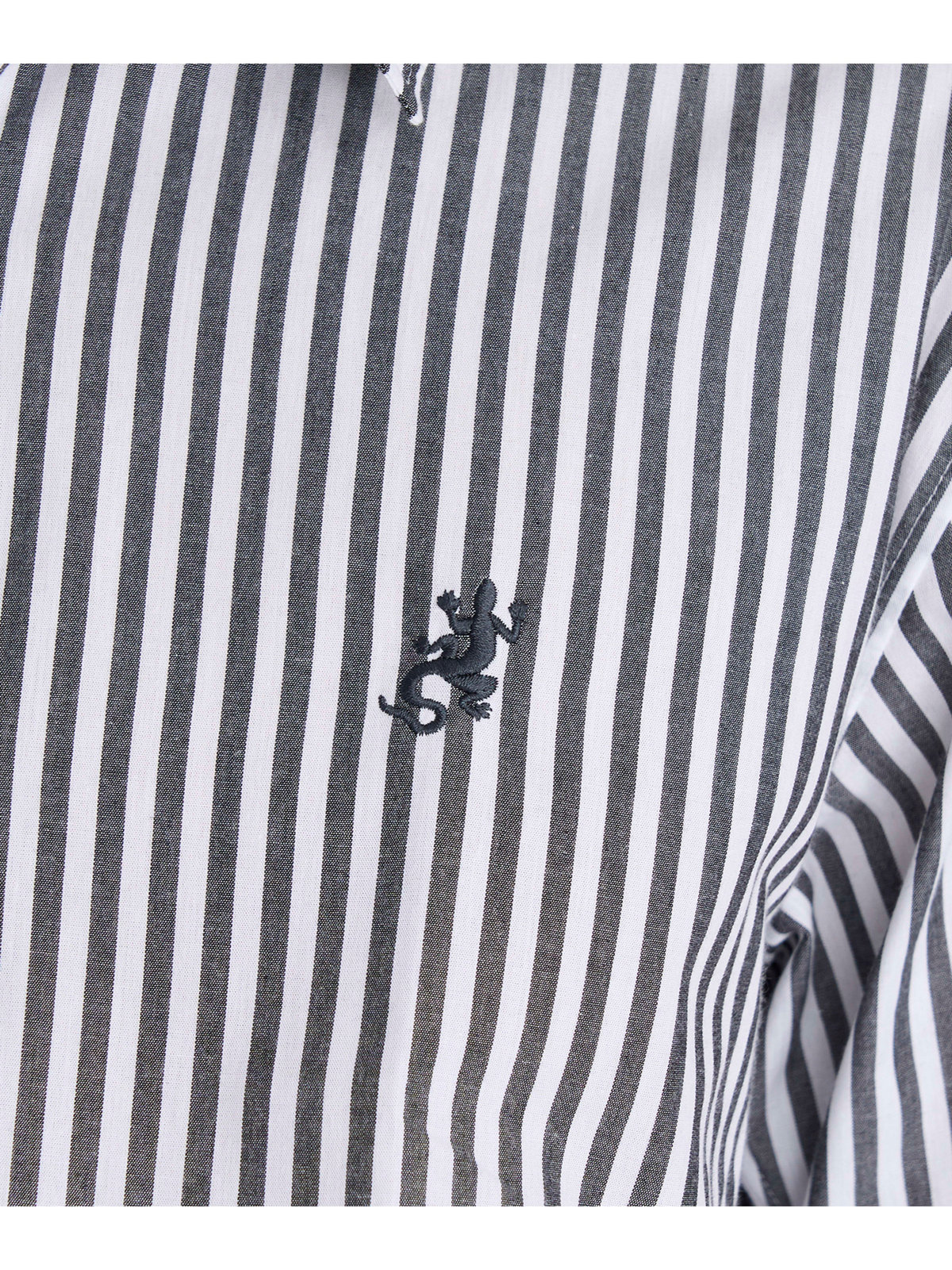HOMME メンズ メンズ アイコニック 刺繍 ストライプ 長袖 シャツ ”Lezard” ブラック